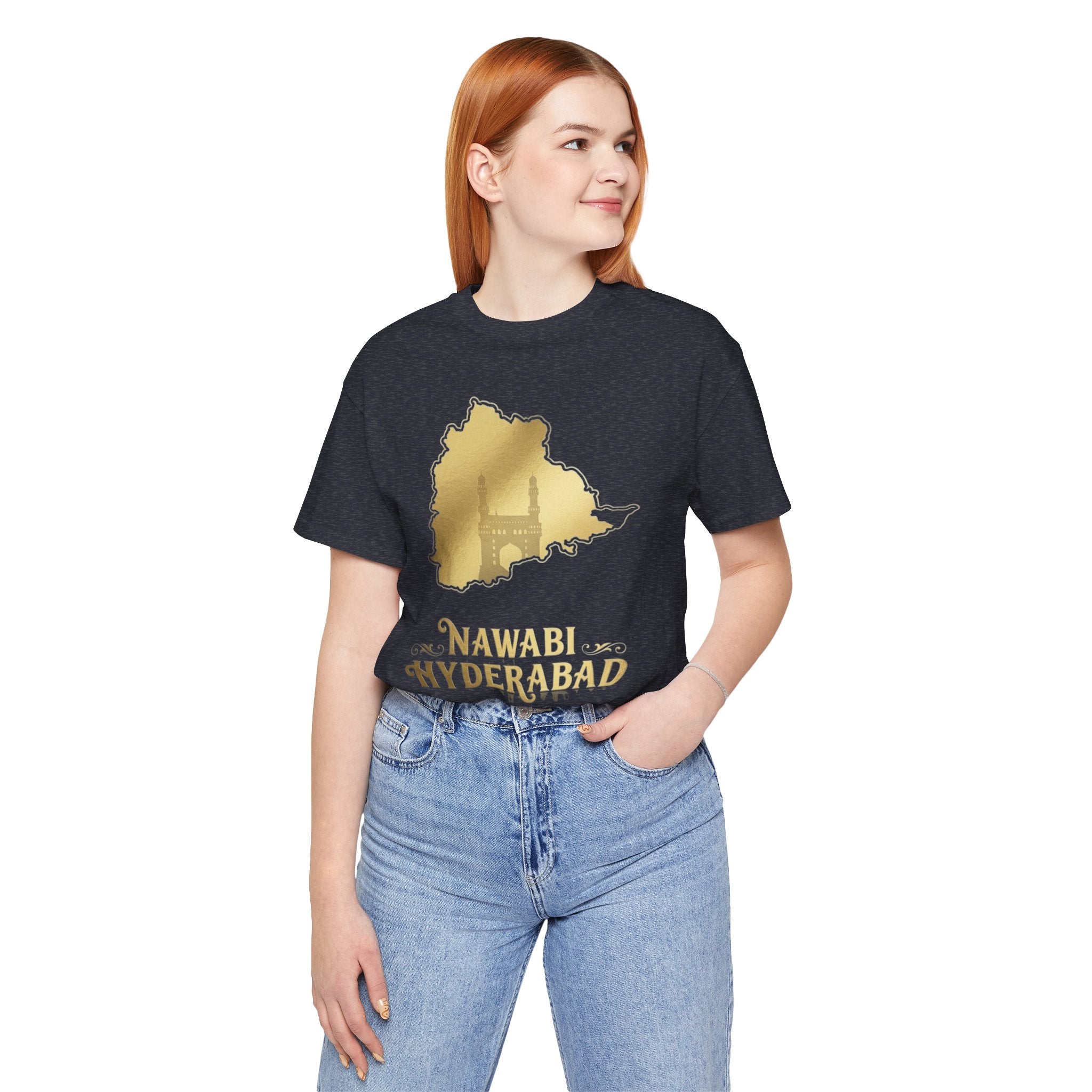 Nawabi Hyderabad T-Shirt Gold Map Graphic Tee Hyderabad Shirt Charminar Design Telangana Pride Unisex Gift