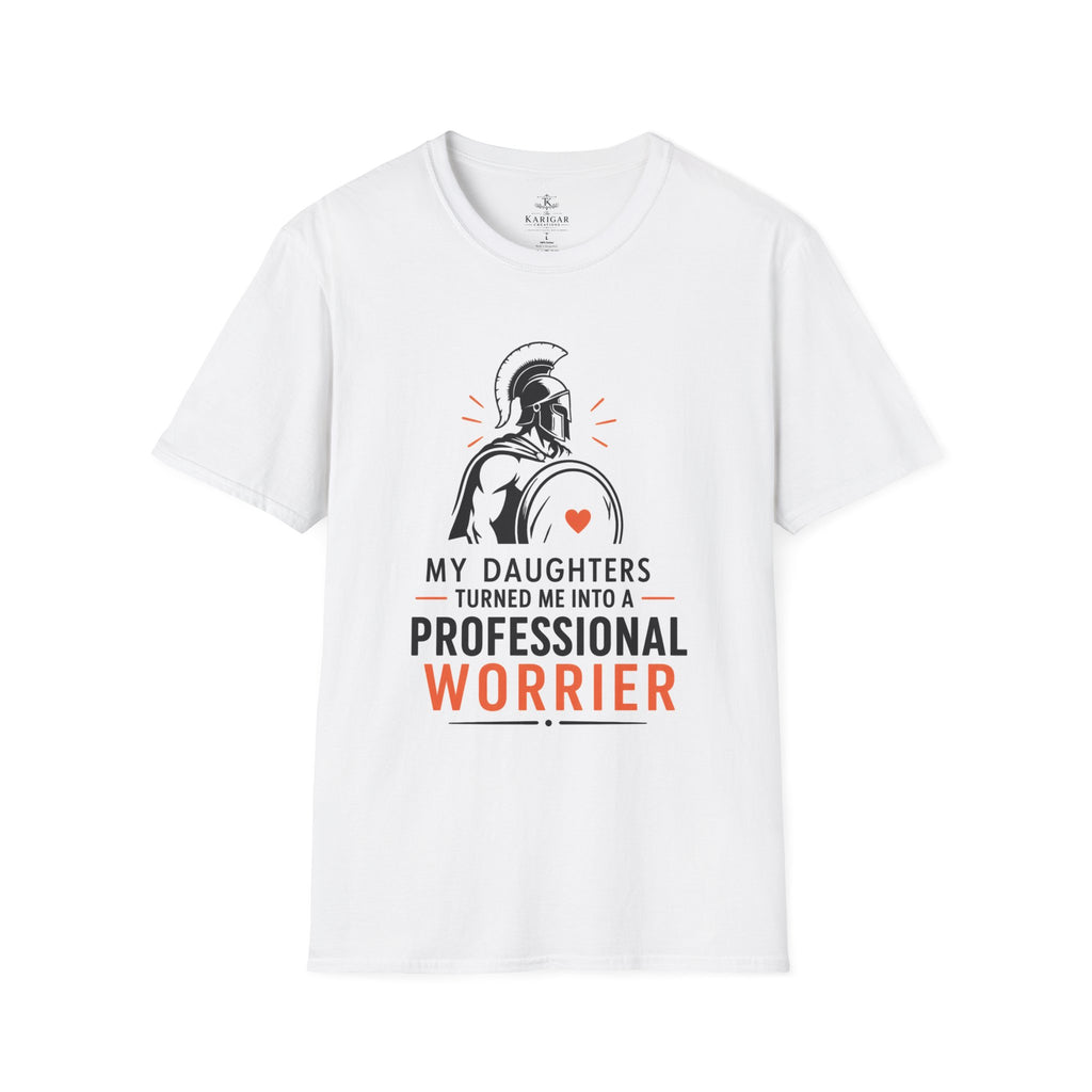 Dad T-Shirt — “My Daughters Turned Me Into a Professional Worrier” Spartan Design