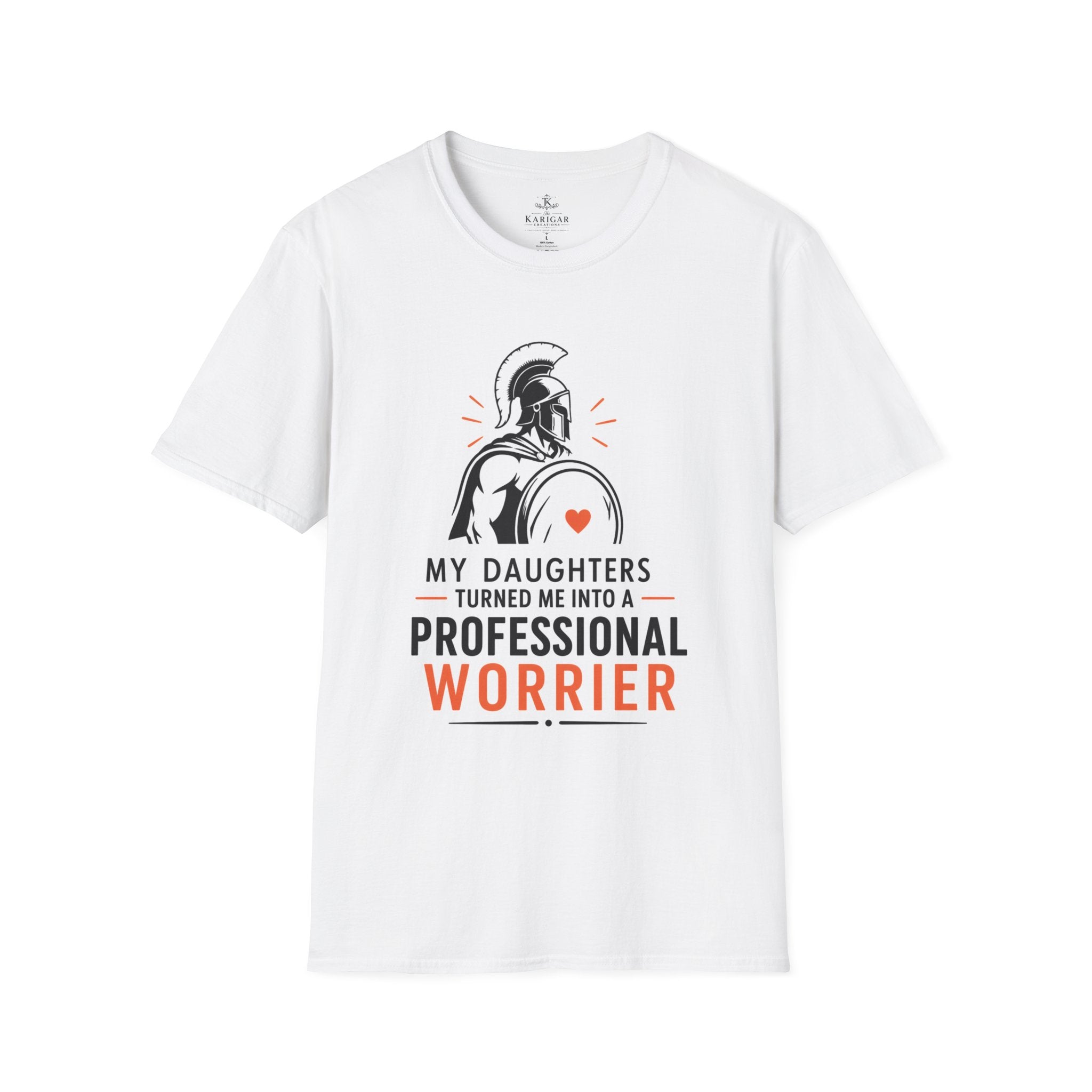 Dad T-Shirt — “My Daughters Turned Me Into a Professional Worrier” Spartan Design