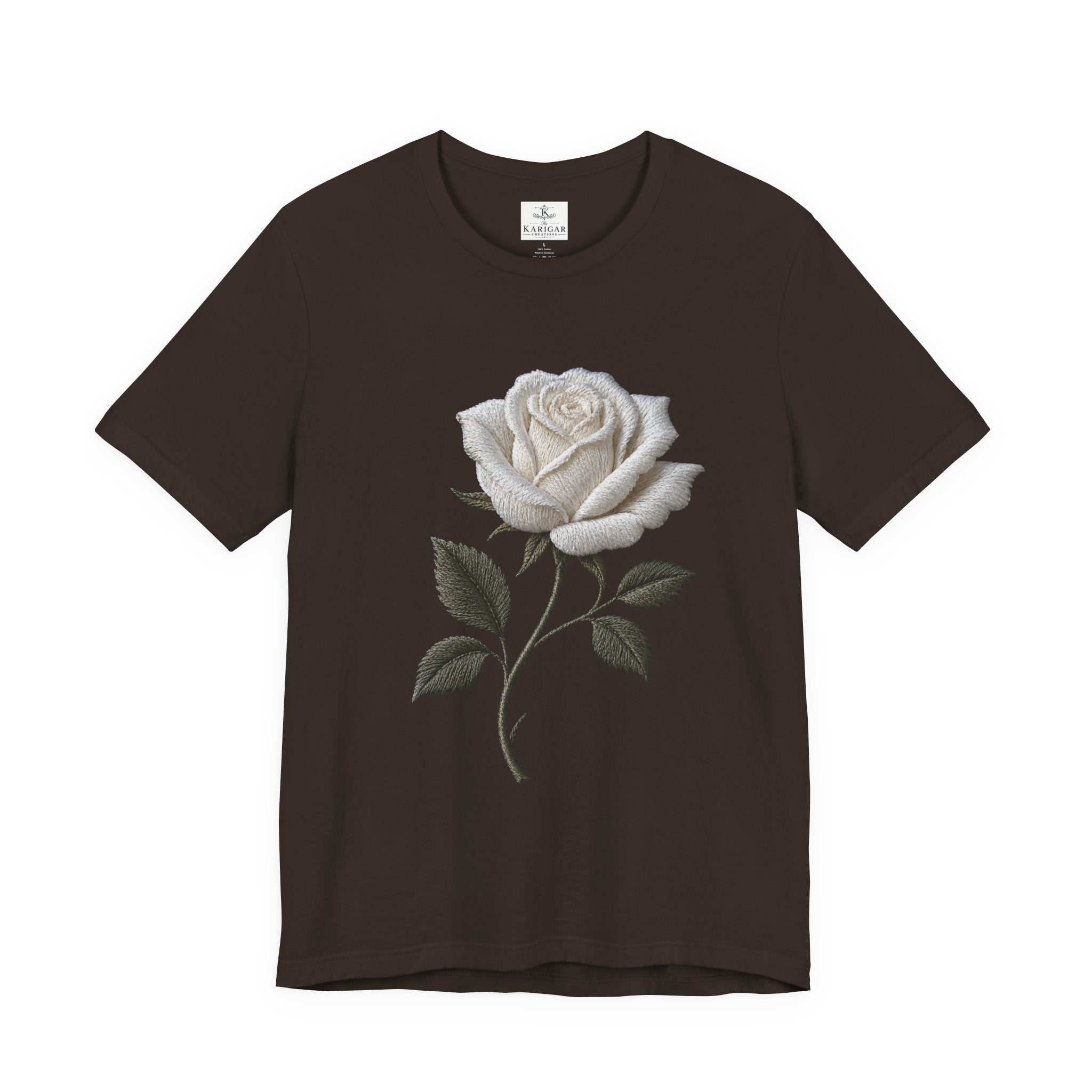 White Rose T-Shirt – Minimalist Floral Graphic Tee, Vintage Botanical Aesthetic Shirt, Grayscale Flower Unisex Graphic Tee