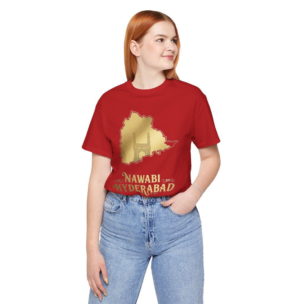 Nawabi Hyderabad T-Shirt Gold Map Graphic Tee Hyderabad Shirt Charminar Design Telangana Pride Unisex Gift