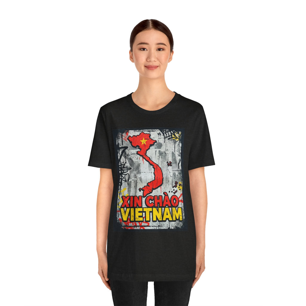 Xin Chao Vietnam T-Shirt Vietnam Map Graffiti Design Asian Travel Tee Vietnam Shirt Streetwear Graphic Unisex Gift
