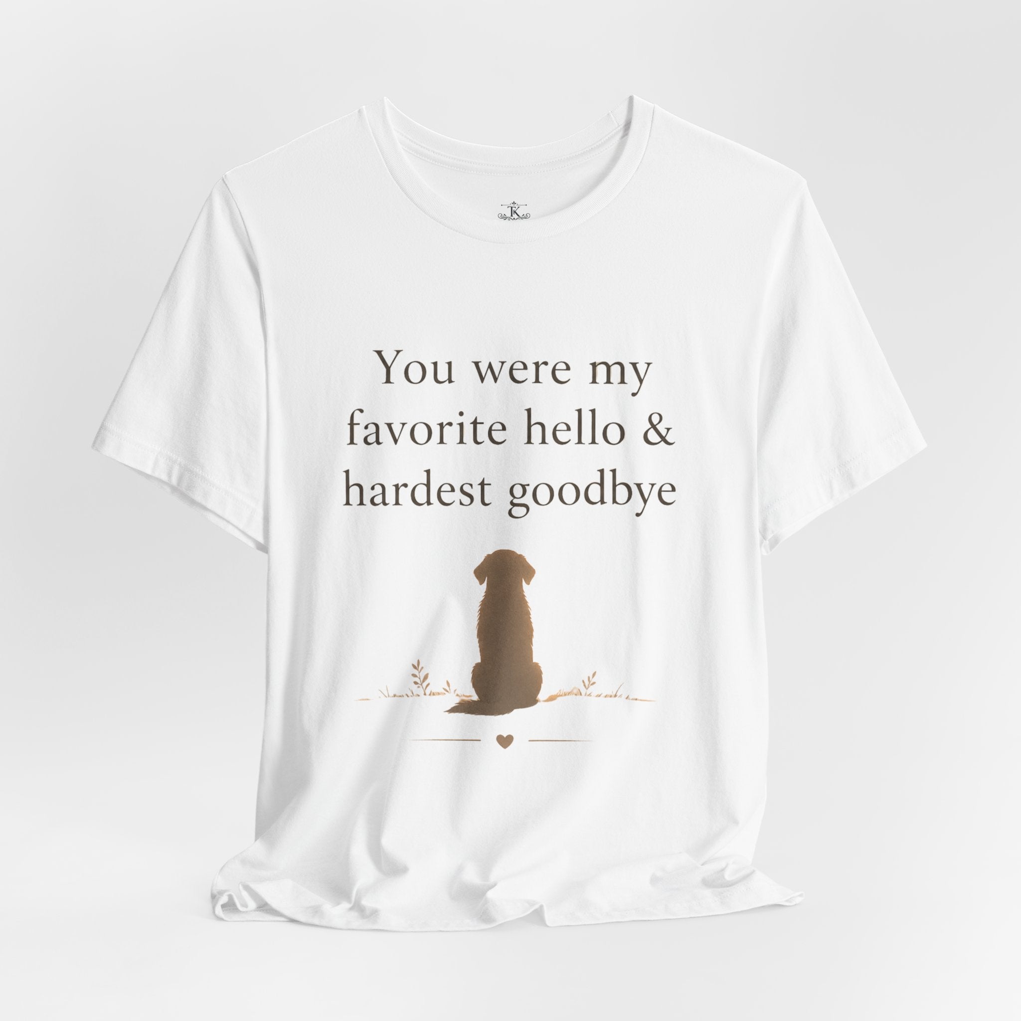 Dog Memorial T-Shirt – “Favorite Hello Hardest Goodbye” Shirt, Pet Loss Sympathy Tee, Minimalist Dog Silhouette Unisex Graphic Tee