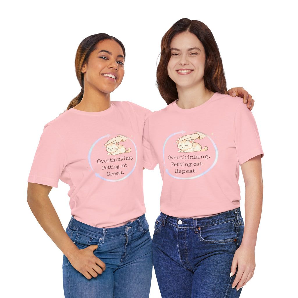 Funny Cat Lover Shirt Overthinking Petting Cat Repeat Cute Sleeping Cat Tee Gift for Cat Lovers