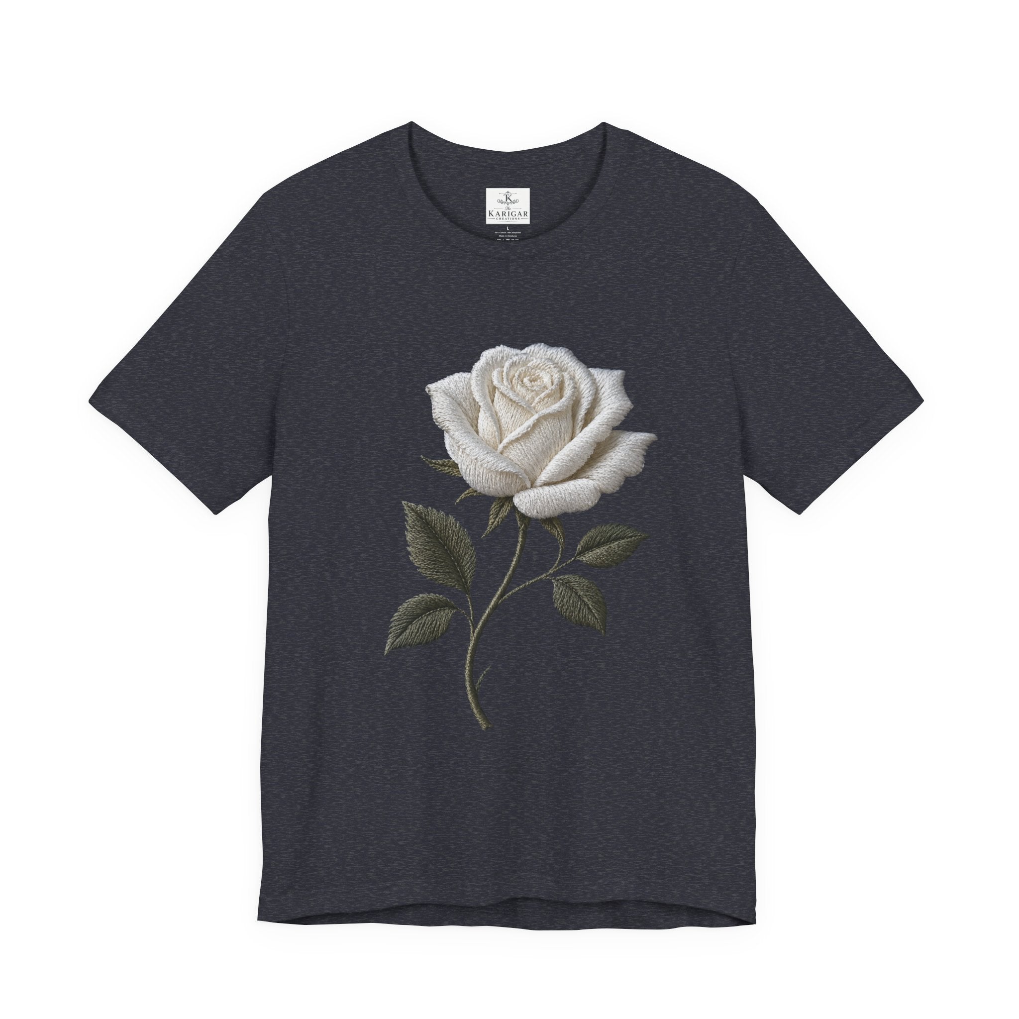White Rose T-Shirt – Minimalist Floral Graphic Tee, Vintage Botanical Aesthetic Shirt, Grayscale Flower Unisex Graphic Tee