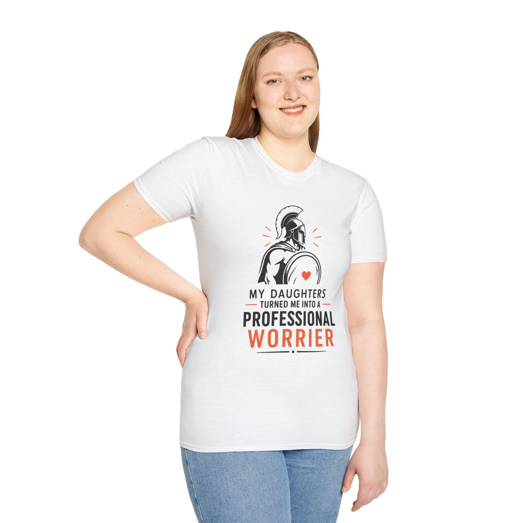 Dad T-Shirt — “My Daughters Turned Me Into a Professional Worrier” Spartan Design