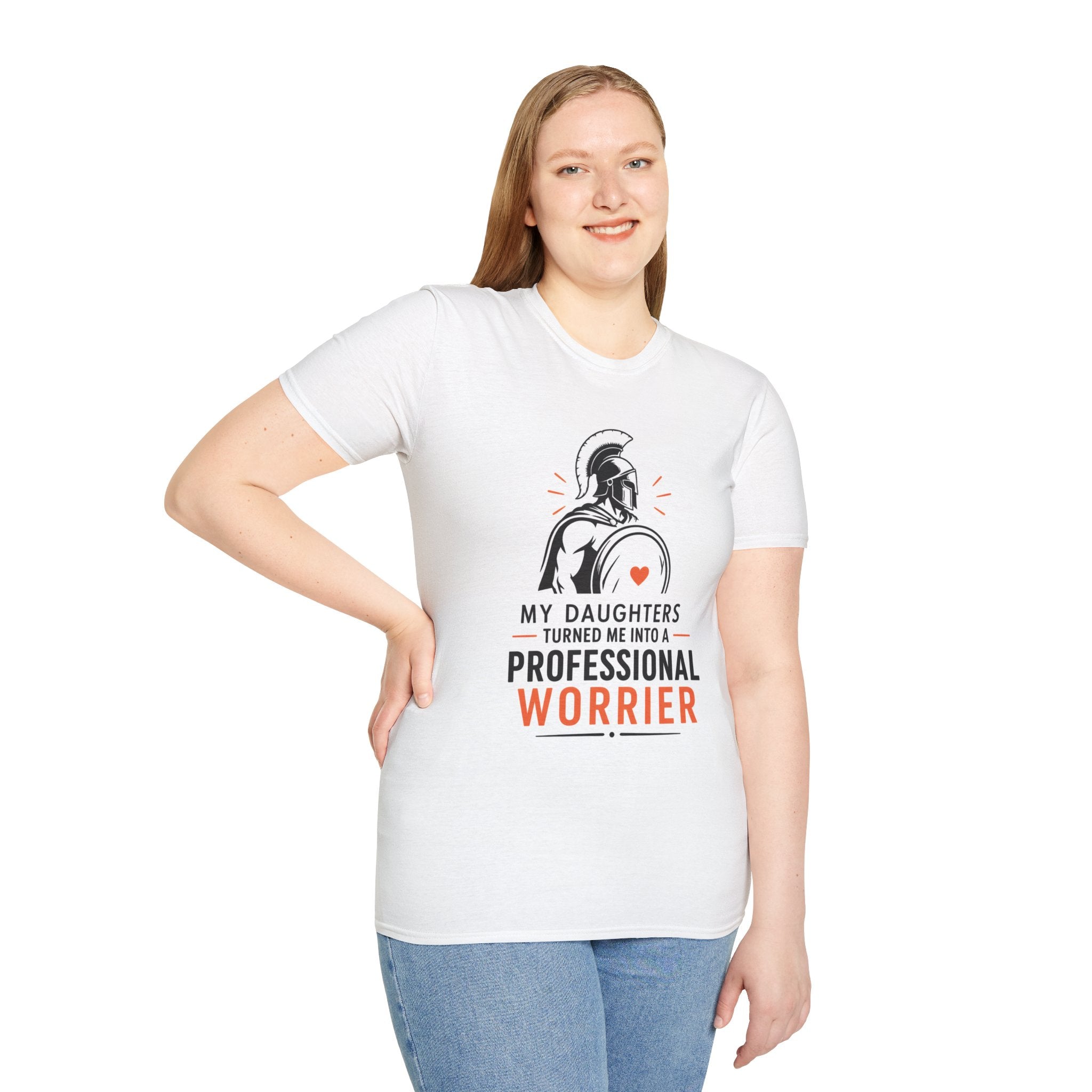 Dad T-Shirt — “My Daughters Turned Me Into a Professional Worrier” Spartan Design