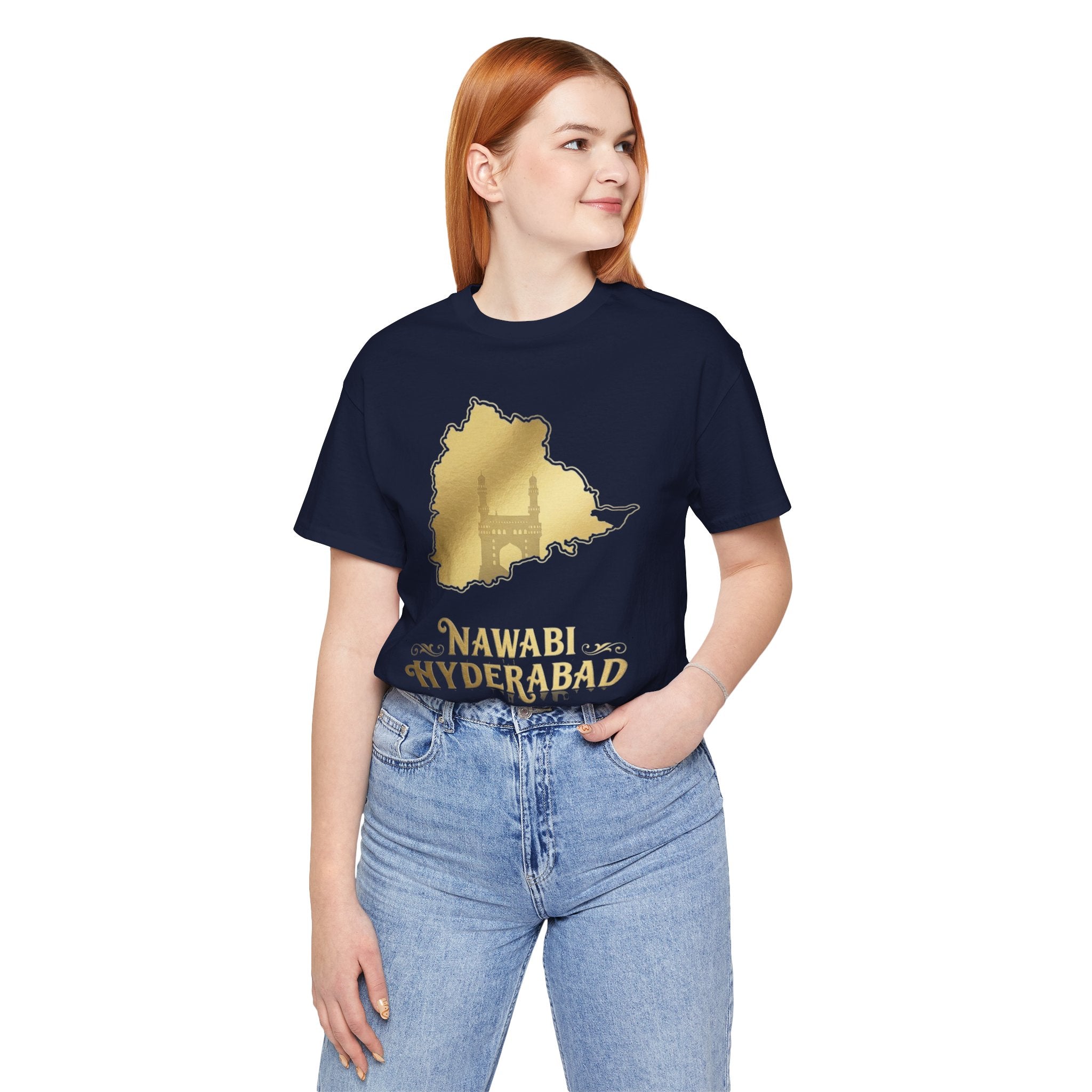 Nawabi Hyderabad T-Shirt Gold Map Graphic Tee Hyderabad Shirt Charminar Design Telangana Pride Unisex Gift