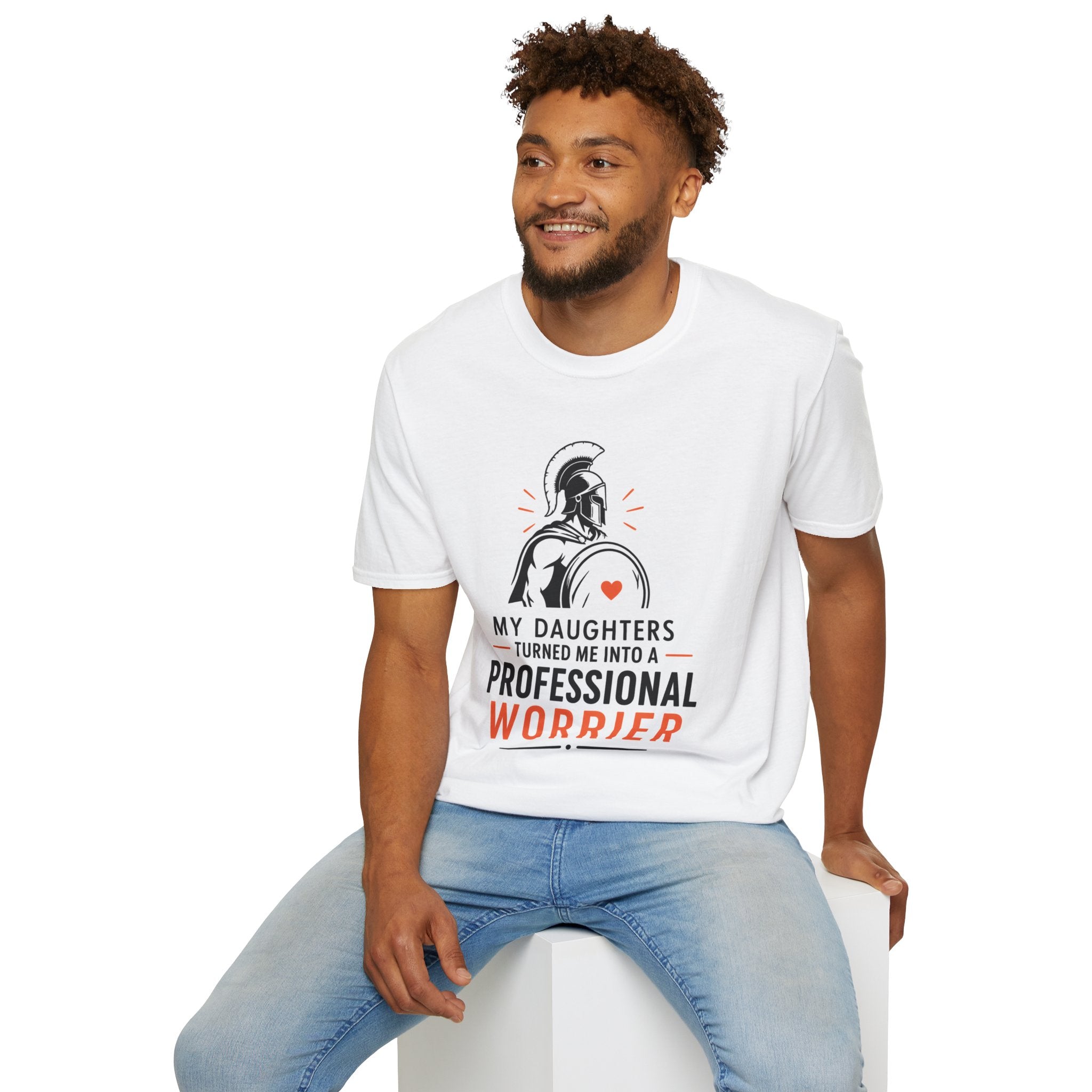 Dad T-Shirt — “My Daughters Turned Me Into a Professional Worrier” Spartan Design