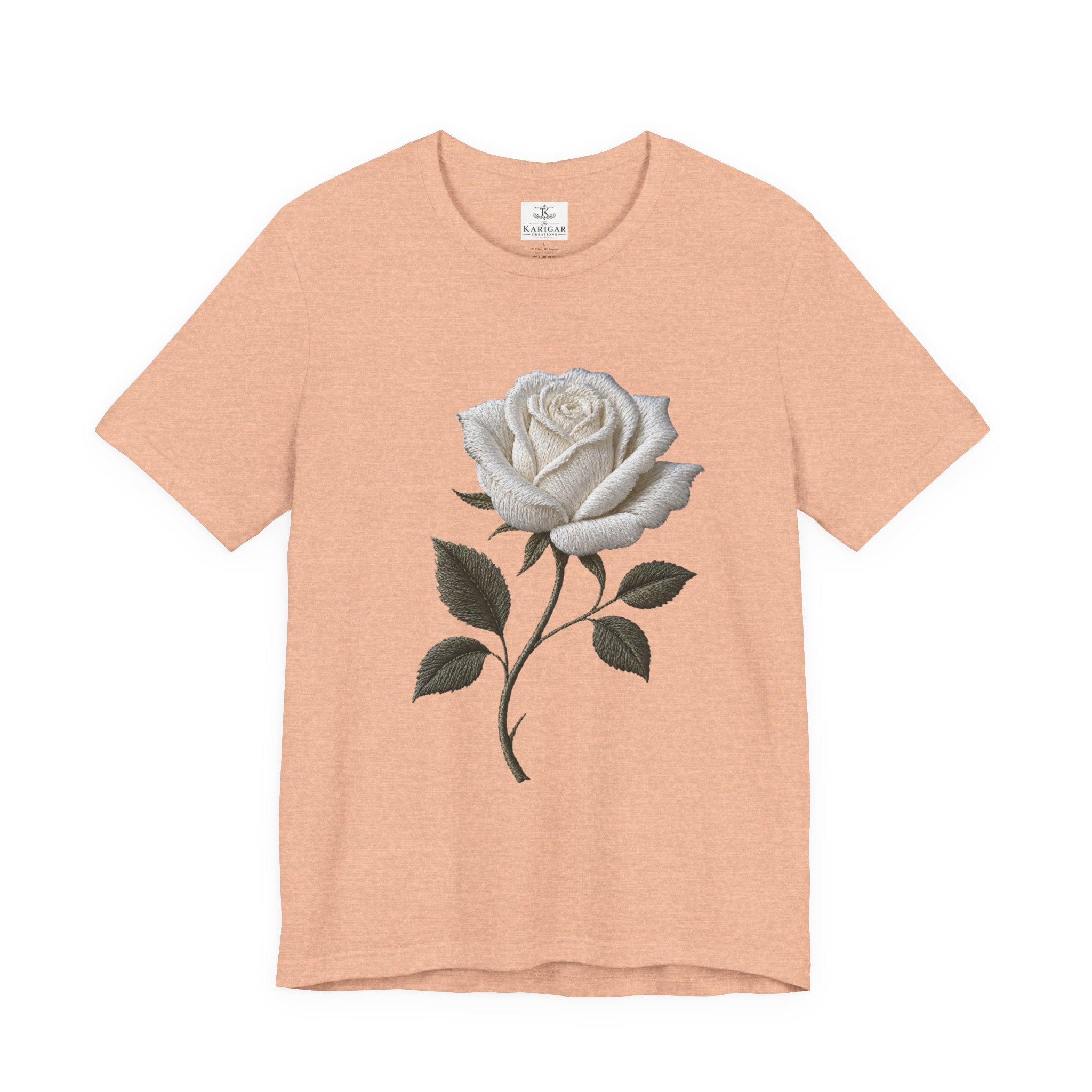 White Rose T-Shirt – Minimalist Floral Graphic Tee, Vintage Botanical Aesthetic Shirt, Grayscale Flower Unisex Graphic Tee