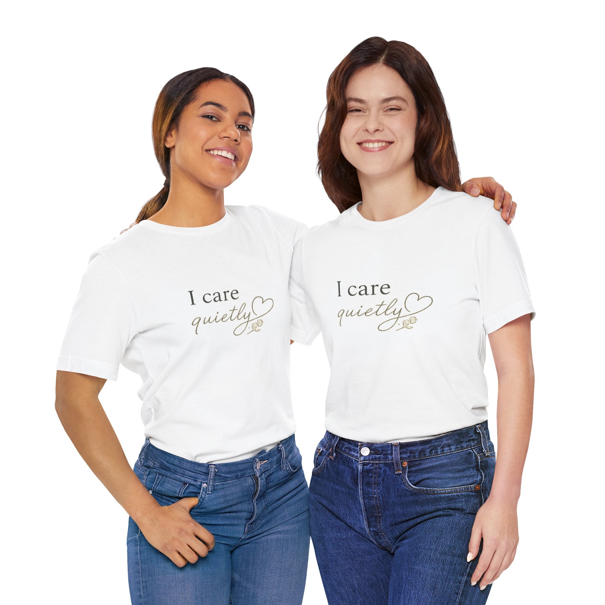I Care Quietly T-Shirt – Emotional Quote Shirt, Minimalist Heart Typography, Introvert Aesthetic Unisex Graphic Tee