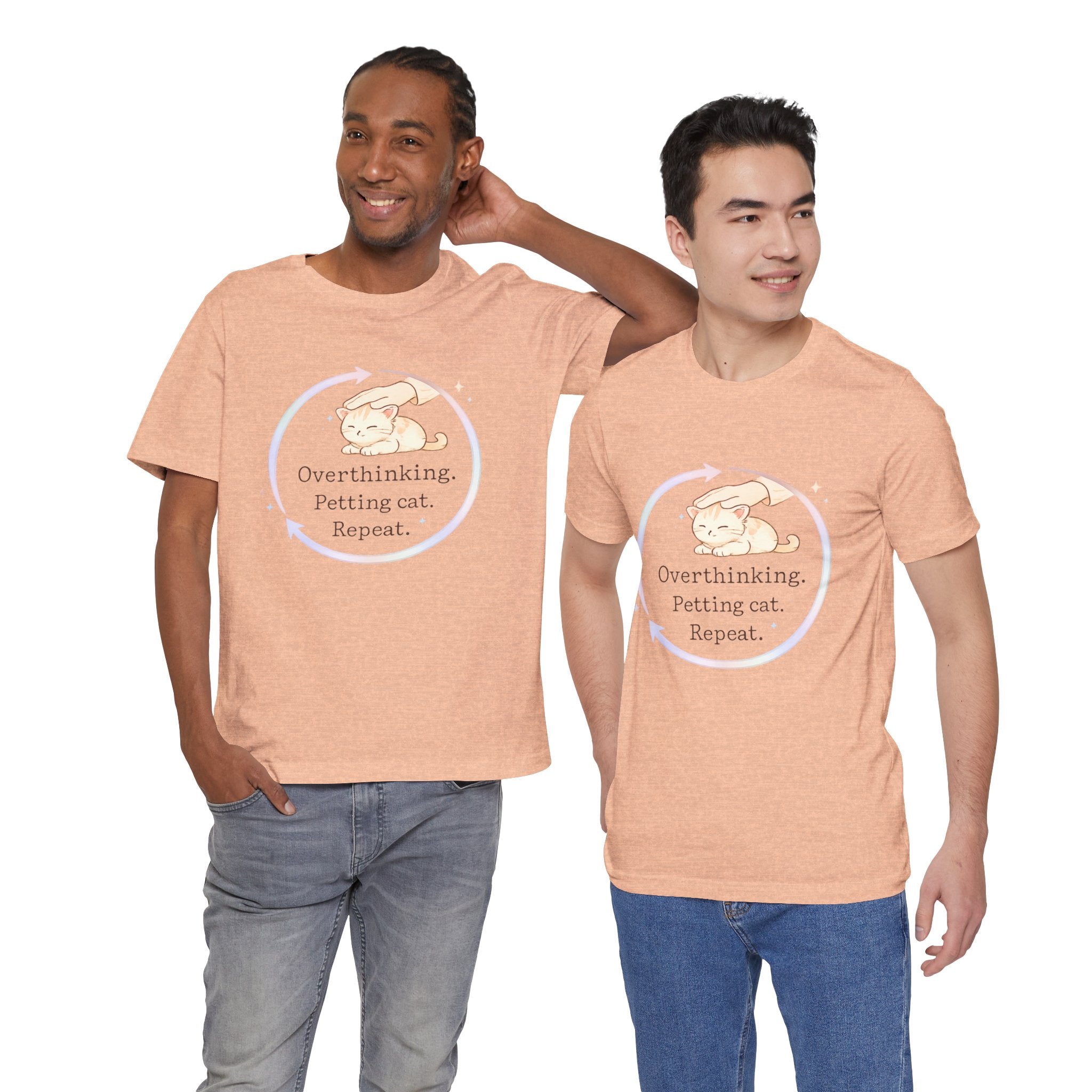 Funny Cat Lover Shirt Overthinking Petting Cat Repeat Cute Sleeping Cat Tee Gift for Cat Lovers