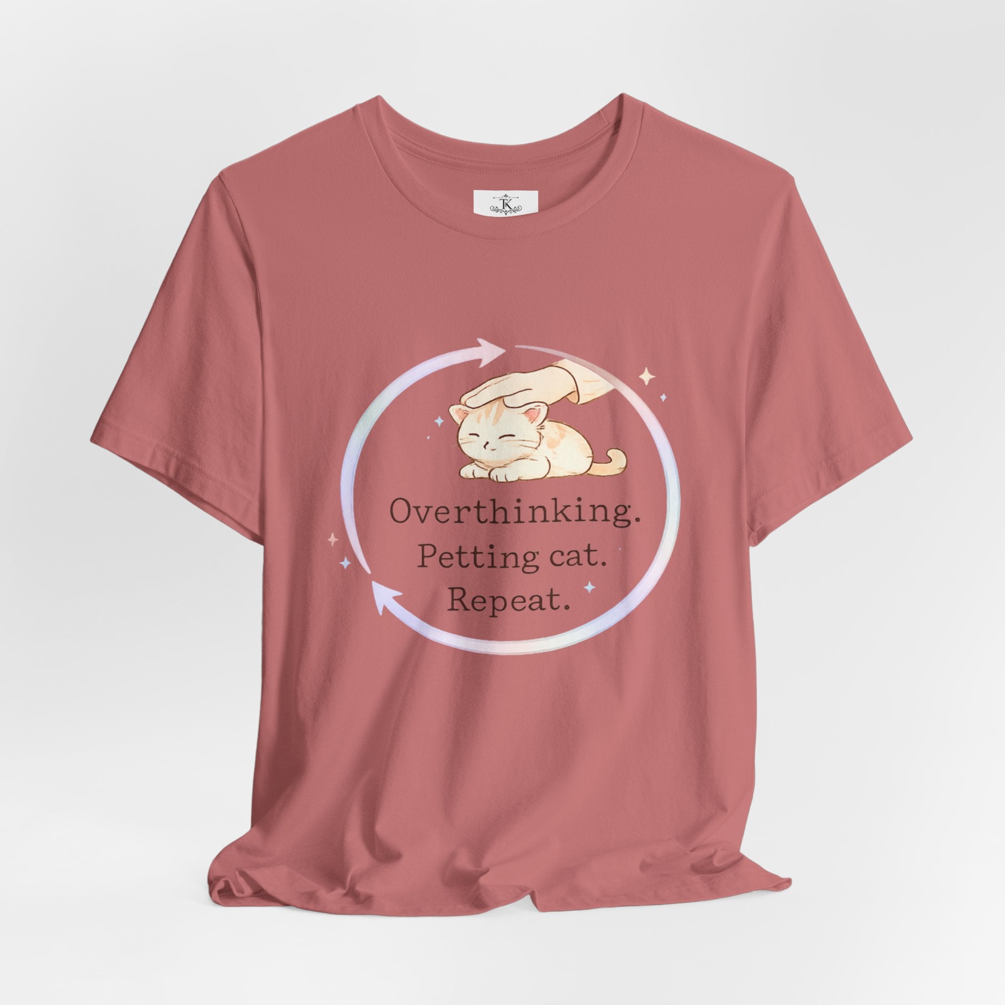 Funny Cat Lover Shirt Overthinking Petting Cat Repeat Cute Sleeping Cat Tee Gift for Cat Lovers