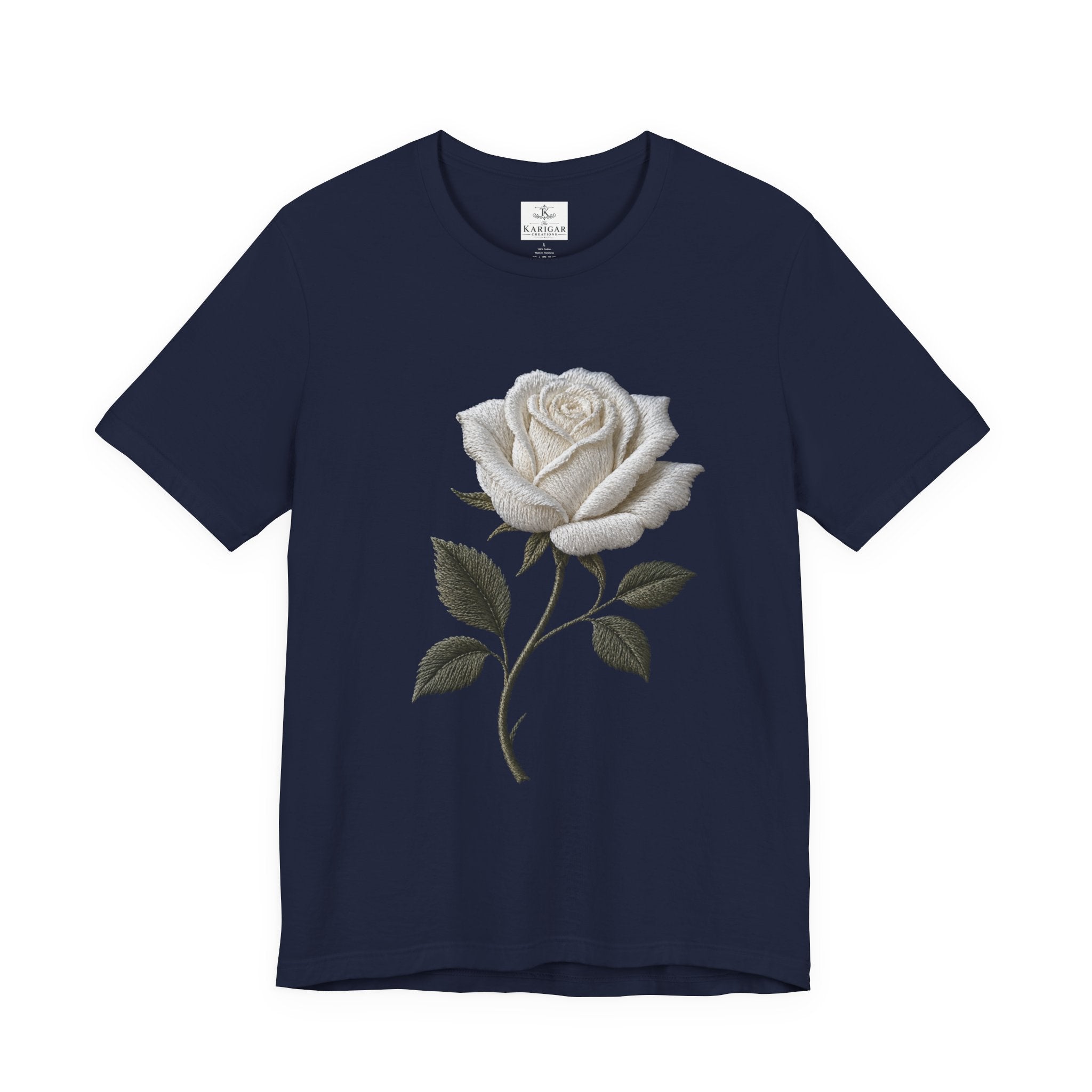 White Rose T-Shirt – Minimalist Floral Graphic Tee, Vintage Botanical Aesthetic Shirt, Grayscale Flower Unisex Graphic Tee