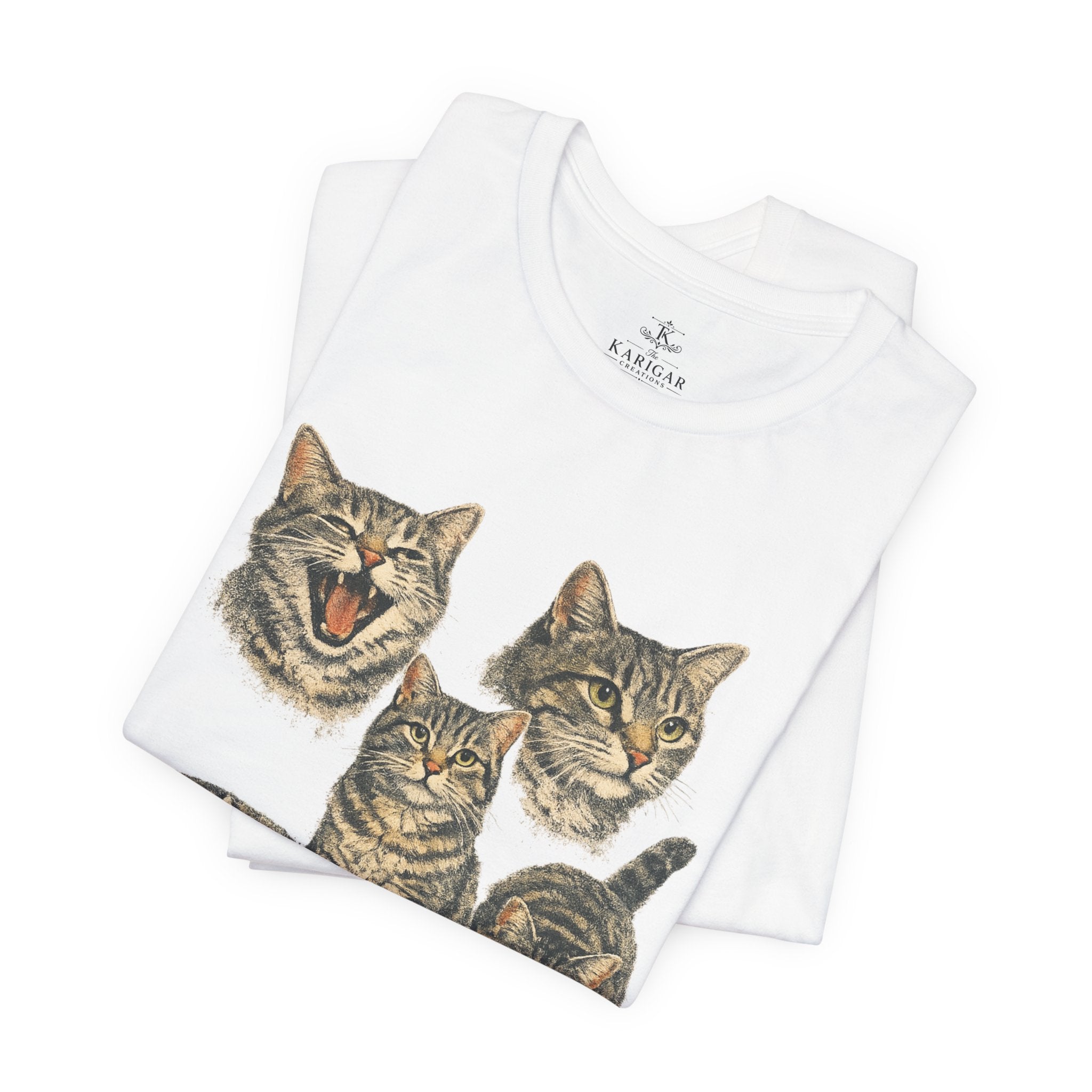 Tabby Cat Faces T-Shirt – Cute Cat Expressions Graphic Tee, Minimalist Kitty Illustration Shirt, Aesthetic Cat Lover Unisex Tee