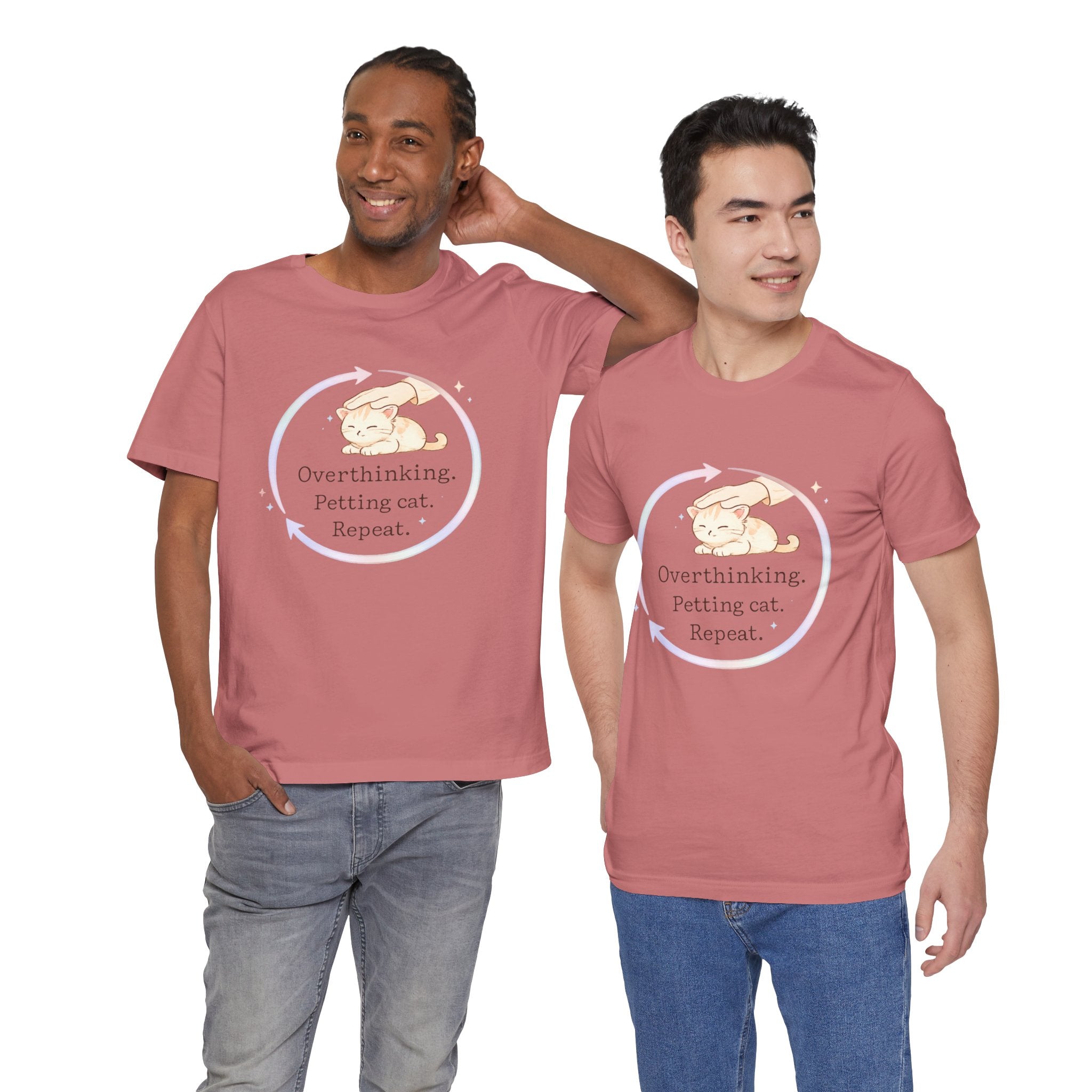 Funny Cat Lover Shirt Overthinking Petting Cat Repeat Cute Sleeping Cat Tee Gift for Cat Lovers