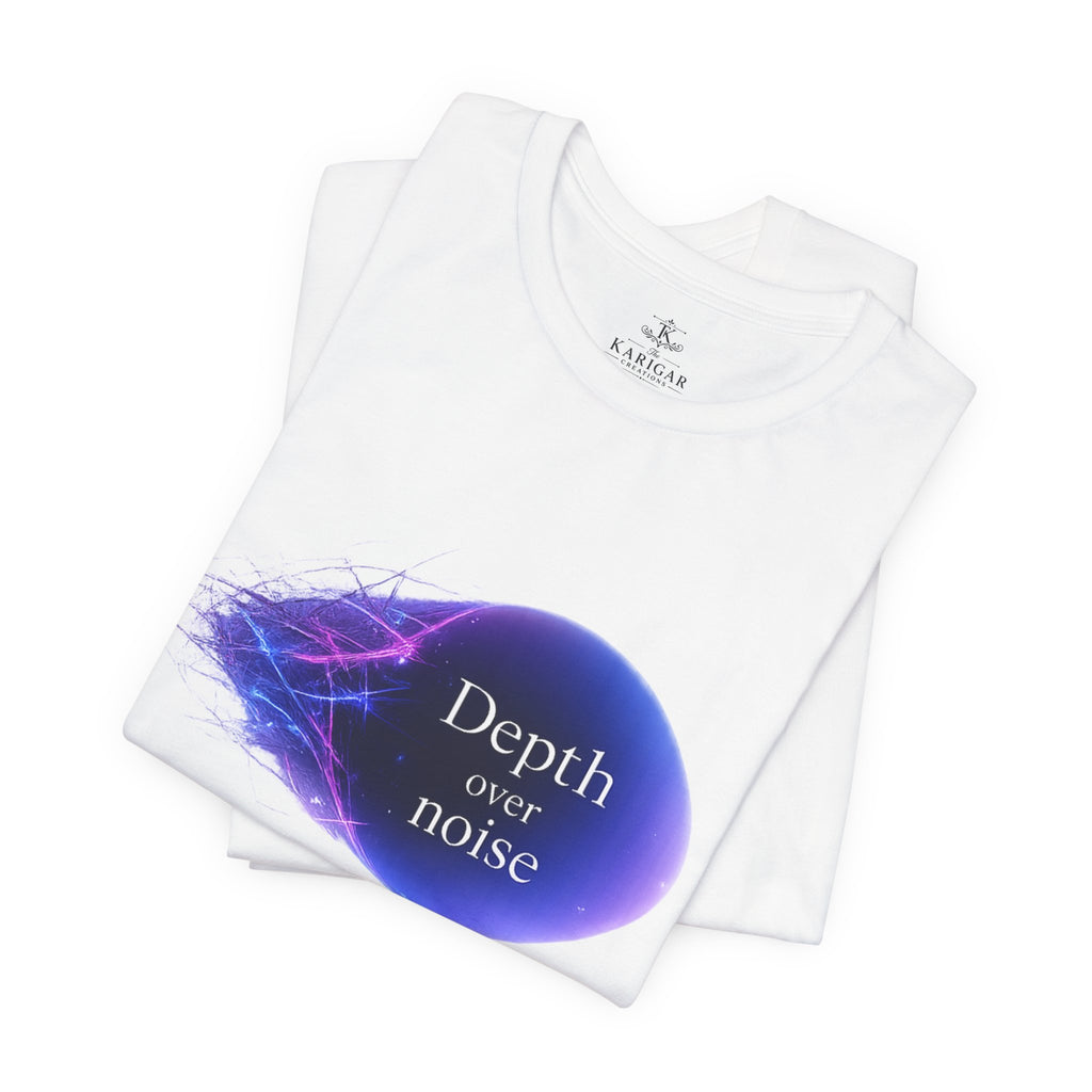 Depth Over Noise T-Shirt – Abstract Soundwave Graphic Tee, Minimalist Quote Shirt, Purple Blue Aesthetic Streetwear Unisex Graphic Tee