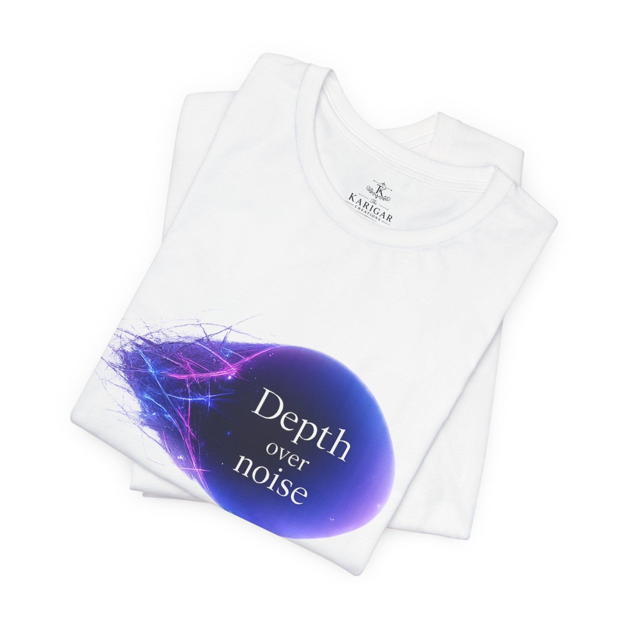 Depth Over Noise T-Shirt – Abstract Soundwave Graphic Tee, Minimalist Quote Shirt, Purple Blue Aesthetic Streetwear Unisex Graphic Tee
