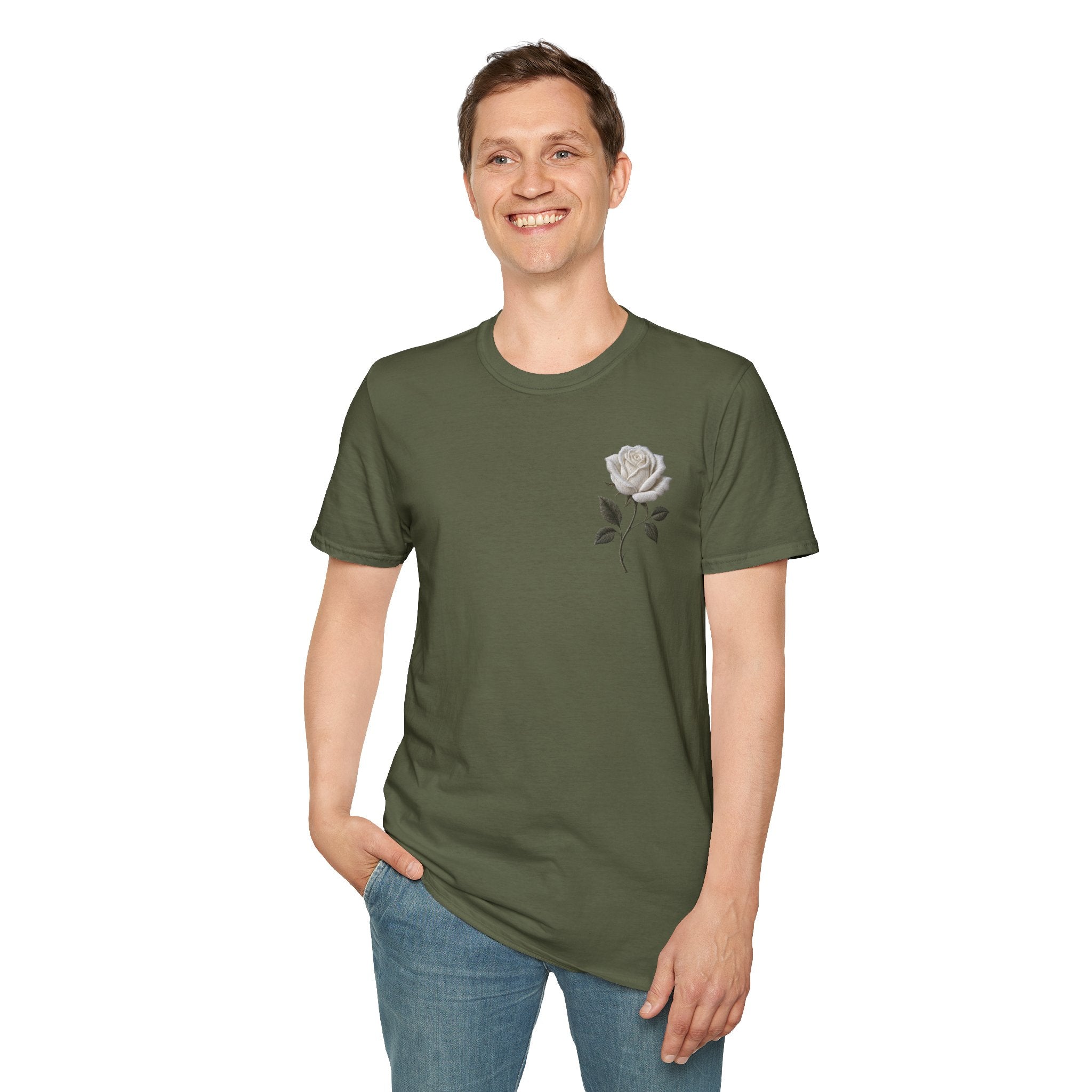 White Rose Chest T Shirt Minimal Floral Tee Rose Graphic Shirt Aesthetic Flower Shirt Simple Botanical Tee Unisex