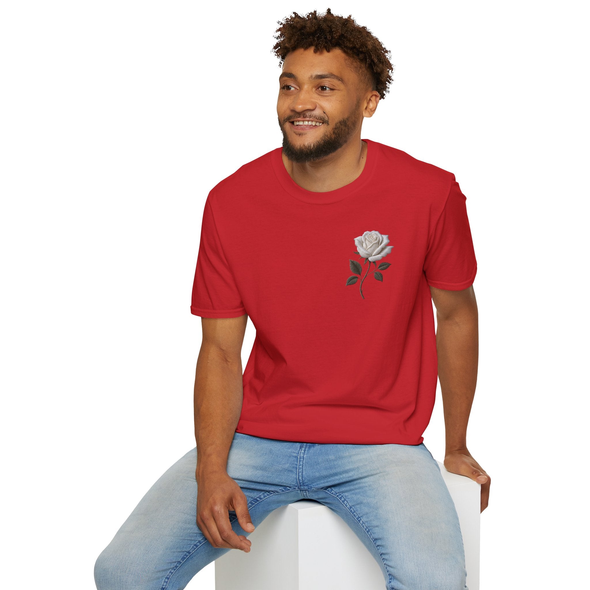 White Rose Chest T Shirt Minimal Floral Tee Rose Graphic Shirt Aesthetic Flower Shirt Simple Botanical Tee Unisex