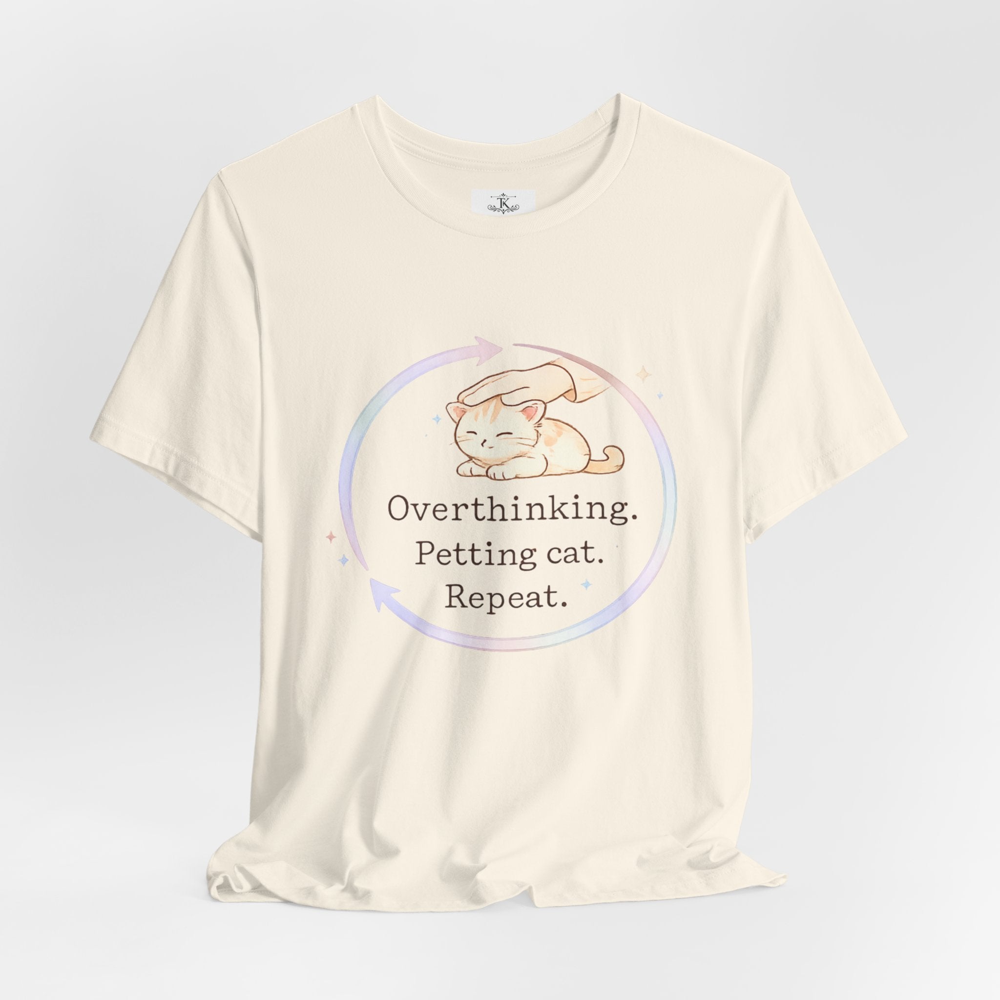 Funny Cat Lover Shirt Overthinking Petting Cat Repeat Cute Sleeping Cat Tee Gift for Cat Lovers