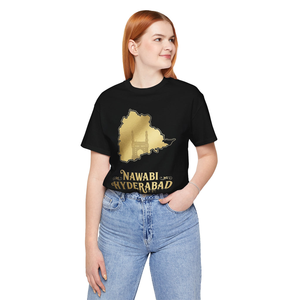 Nawabi Hyderabad T-Shirt Gold Map Graphic Tee Hyderabad Shirt Charminar Design Telangana Pride Unisex Gift
