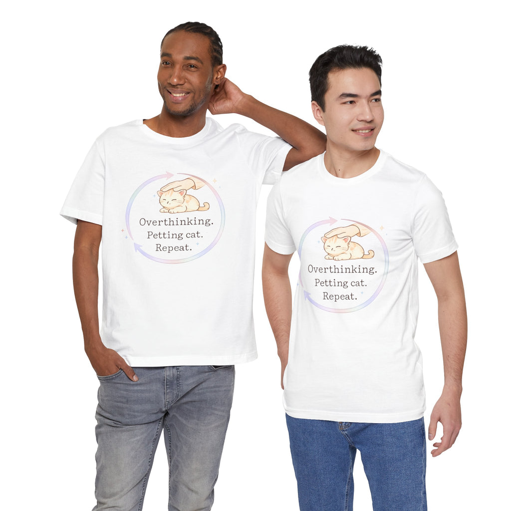 Funny Cat Lover Shirt Overthinking Petting Cat Repeat Cute Sleeping Cat Tee Gift for Cat Lovers