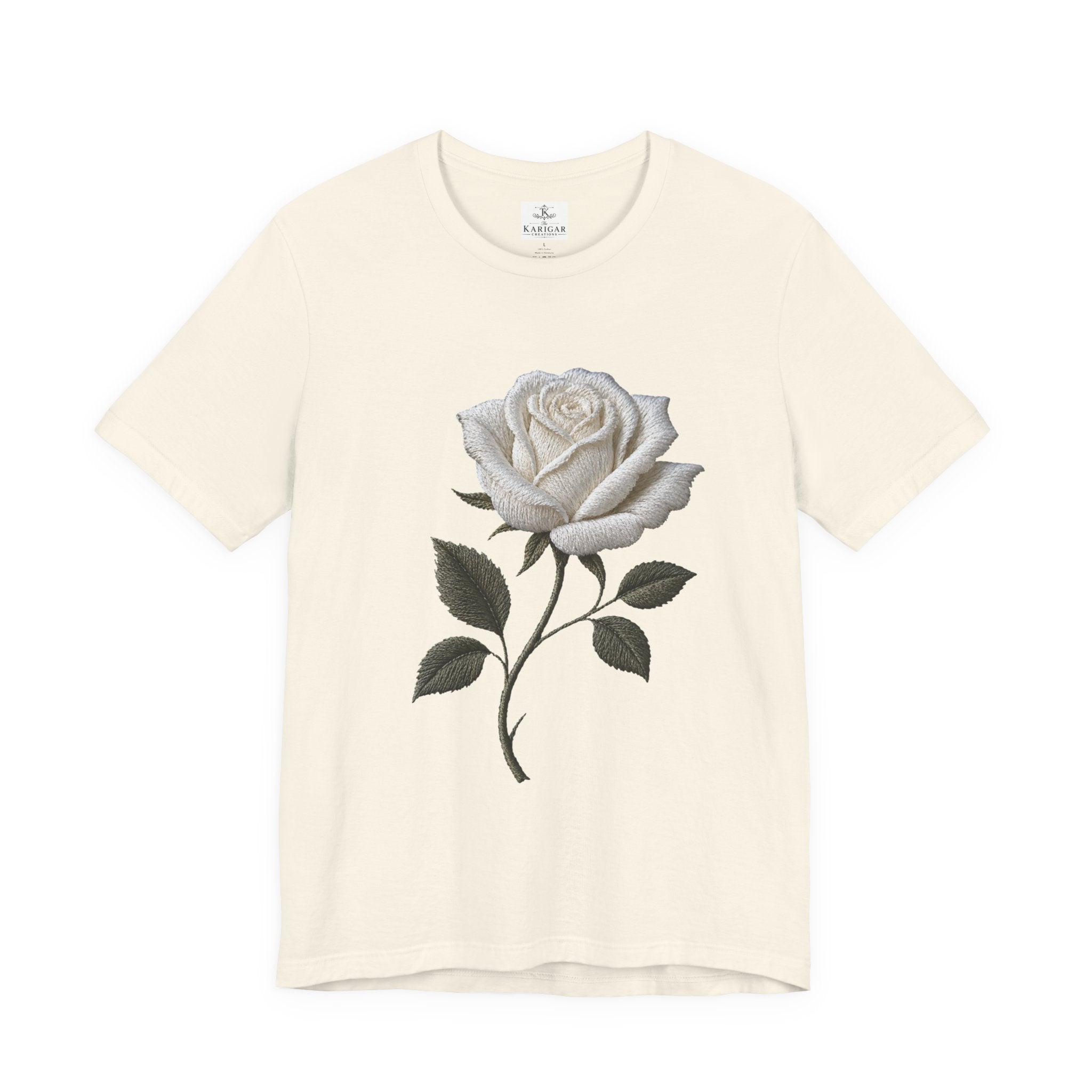 White Rose T-Shirt – Minimalist Floral Graphic Tee, Vintage Botanical Aesthetic Shirt, Grayscale Flower Unisex Graphic Tee