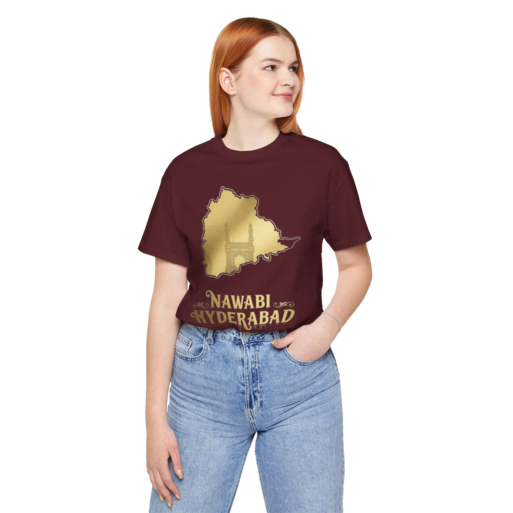 Nawabi Hyderabad T-Shirt Gold Map Graphic Tee Hyderabad Shirt Charminar Design Telangana Pride Unisex Gift
