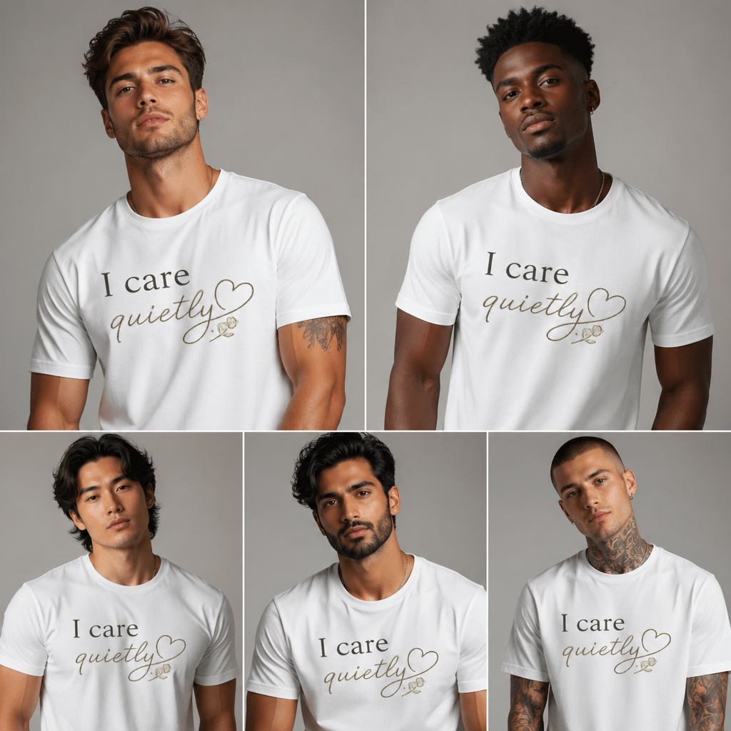 I Care Quietly T-Shirt – Emotional Quote Shirt, Minimalist Heart Typography, Introvert Aesthetic Unisex Graphic Tee
