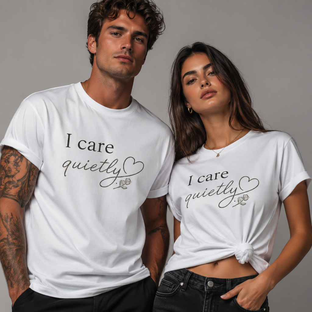 I Care Quietly T-Shirt – Emotional Quote Shirt, Minimalist Heart Typography, Introvert Aesthetic Unisex Graphic Tee