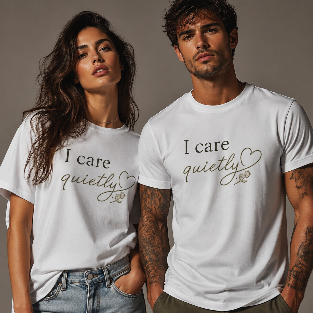 I Care Quietly T-Shirt – Emotional Quote Shirt, Minimalist Heart Typography, Introvert Aesthetic Unisex Graphic Tee