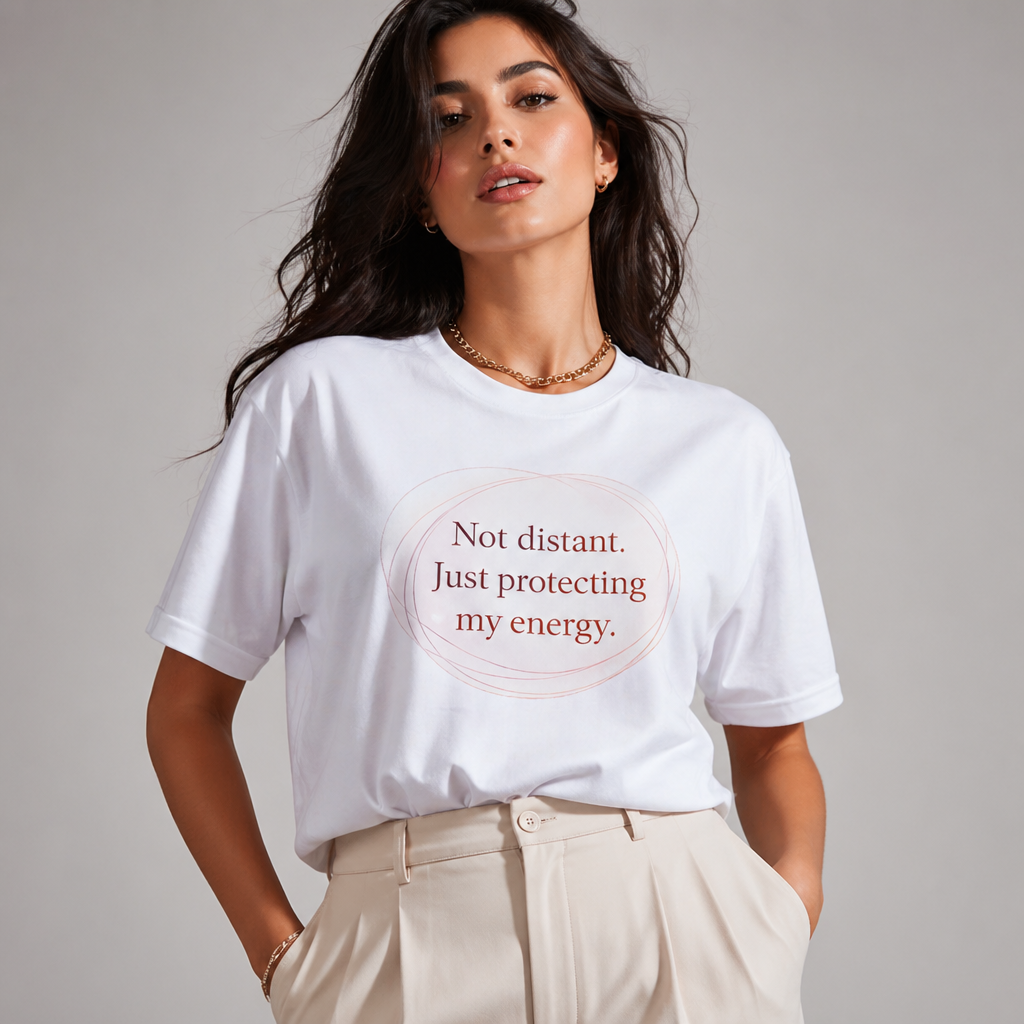 Not Distant Just Protecting My Energy T-Shirt – Empath Quote Shirt, Mental Health Tee, Minimalist Self Care Introvert Aesthetic Unisex Graphic Tee