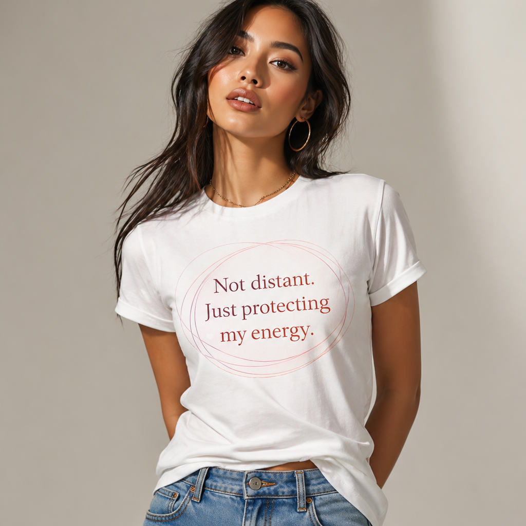 Not Distant Just Protecting My Energy T-Shirt – Empath Quote Shirt, Mental Health Tee, Minimalist Self Care Introvert Aesthetic Unisex Graphic Tee