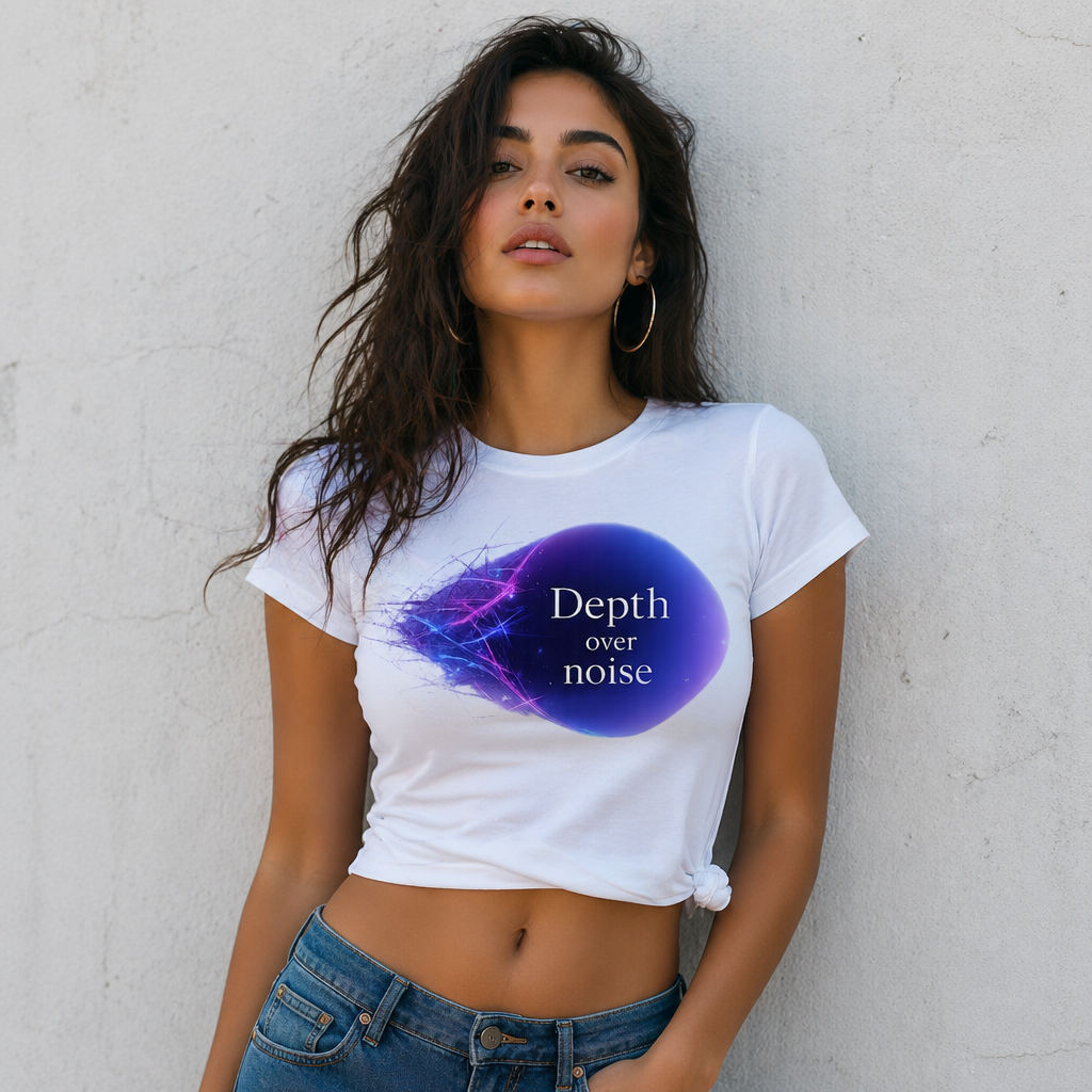 Depth Over Noise T-Shirt – Abstract Soundwave Graphic Tee, Minimalist Quote Shirt, Purple Blue Aesthetic Streetwear Unisex Graphic Tee