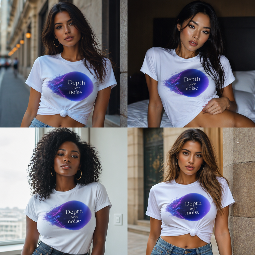 Depth Over Noise T-Shirt – Abstract Soundwave Graphic Tee, Minimalist Quote Shirt, Purple Blue Aesthetic Streetwear Unisex Graphic Tee