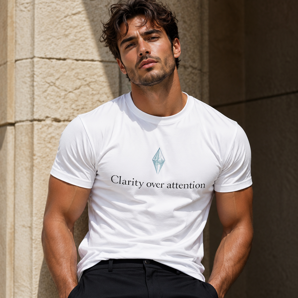 Clarity Over Attention T-Shirt – Minimalist Quote Shirt, Crystal Typography Tee, Mindfulness Aesthetic Streetwear Unisex Graphic Tee
