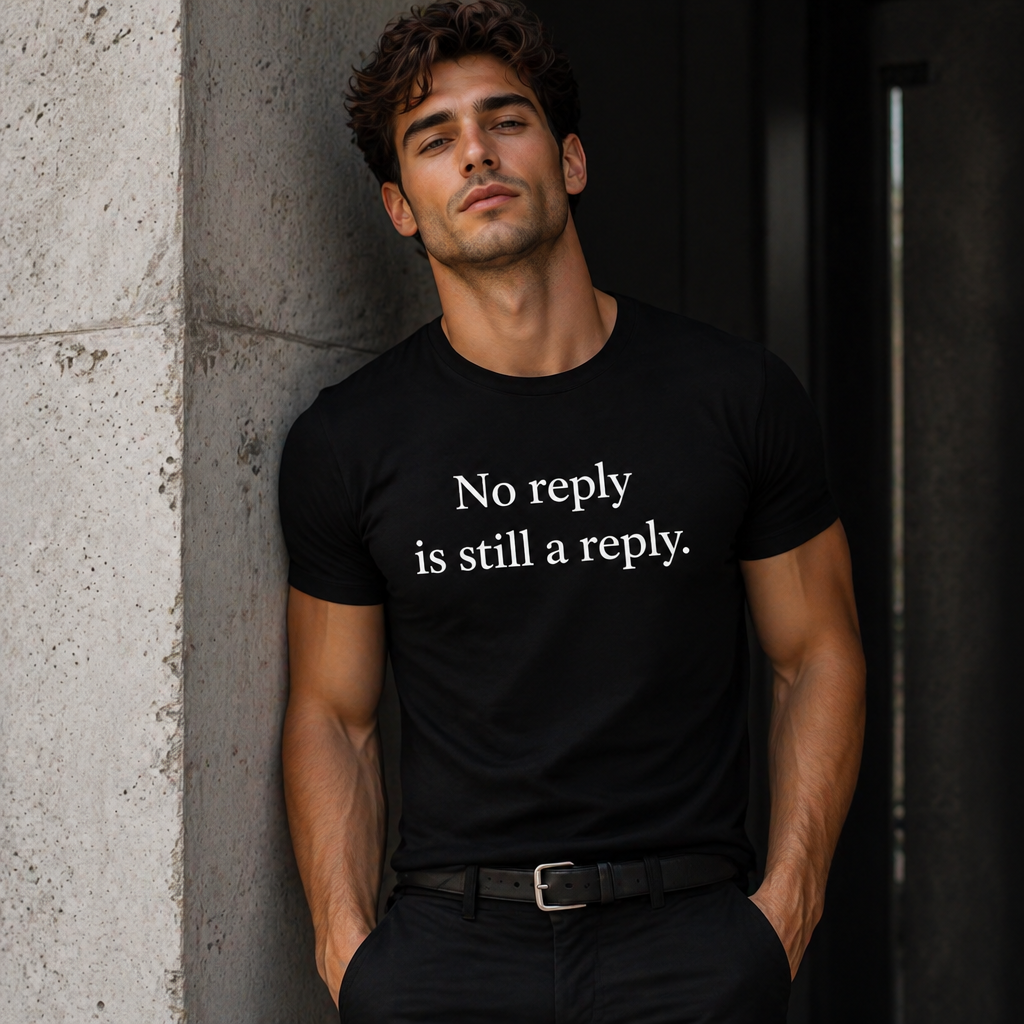 No Reply Is Still a Reply T-Shirt – Minimalist Quote Shirt, Black Square Graphic Tee, Introvert Aesthetic Streetwear Unisex Graphic Tee