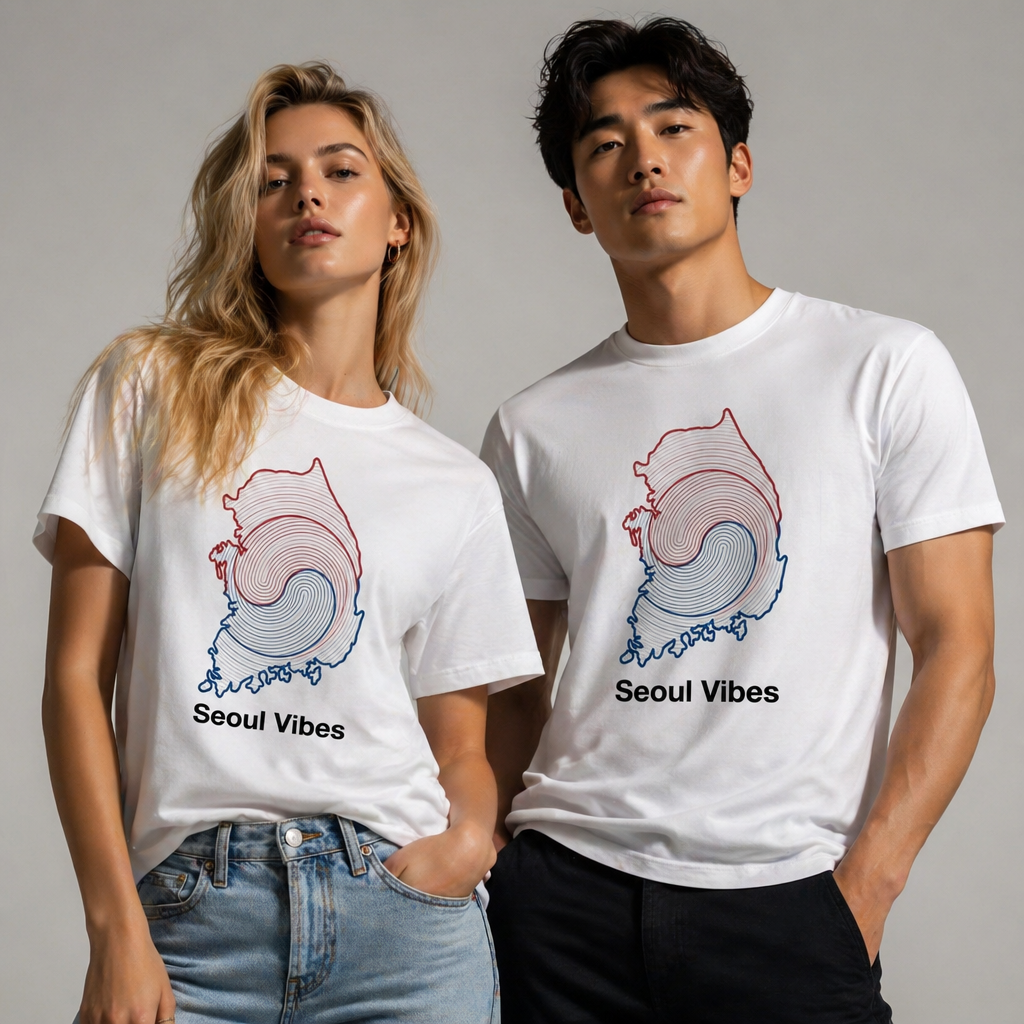 Seoul Vibes T-Shirt – Korea Map Graphic Tee, Minimalist Hangul Aesthetic Shirt, Korean Streetwear Unisex Graphic Tee