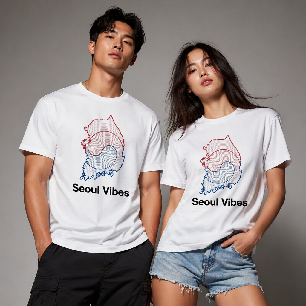 Seoul Vibes T-Shirt – Korea Map Graphic Tee, Minimalist Hangul Aesthetic Shirt, Korean Streetwear Unisex Graphic Tee