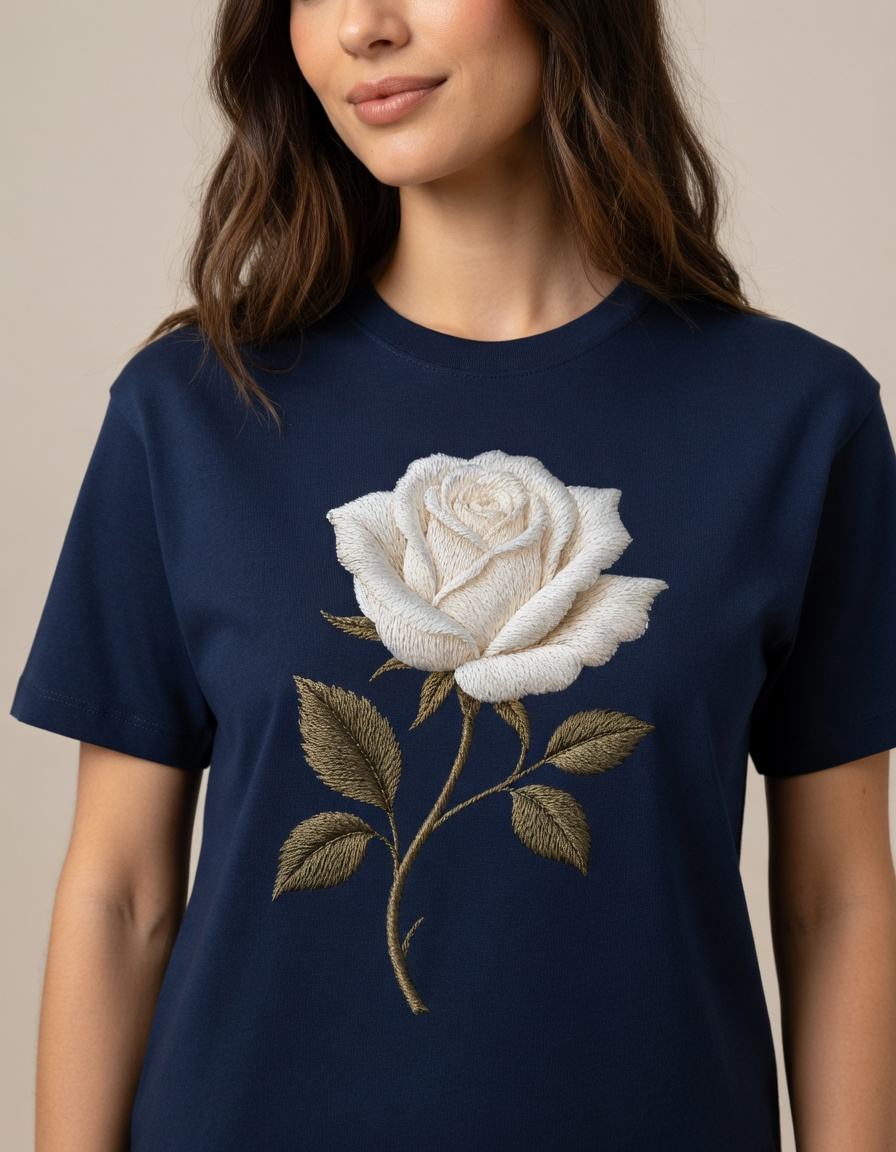 White Rose T-Shirt – Minimalist Floral Graphic Tee, Vintage Botanical Aesthetic Shirt, Grayscale Flower Unisex Graphic Tee