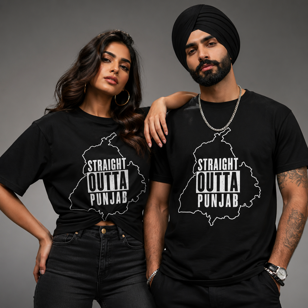 Straight Outta Punjab T-Shirt – Punjabi Pride Graphic Tee, Punjab Map Typography Shirt, Desi Streetwear Unisex Graphic Tee