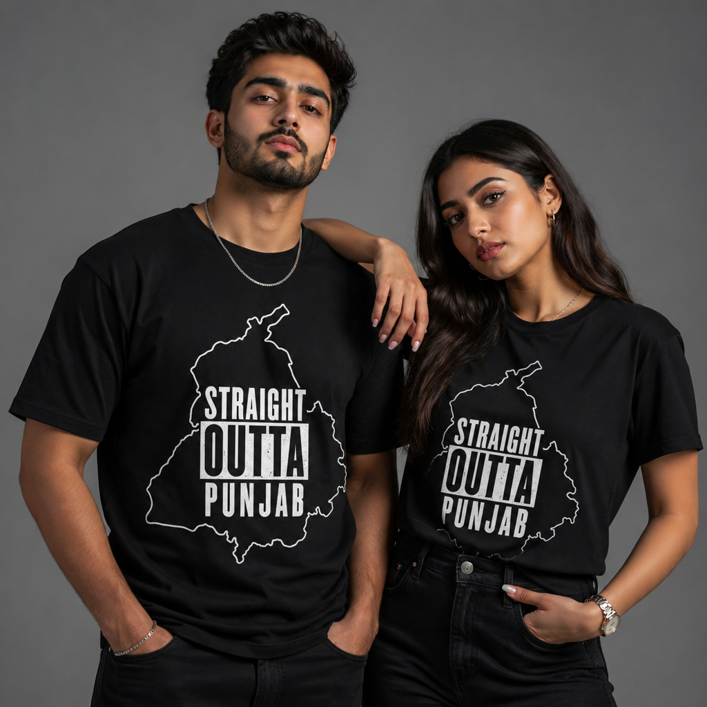 Straight Outta Punjab T-Shirt – Punjabi Pride Graphic Tee, Punjab Map Typography Shirt, Desi Streetwear Unisex Graphic Tee