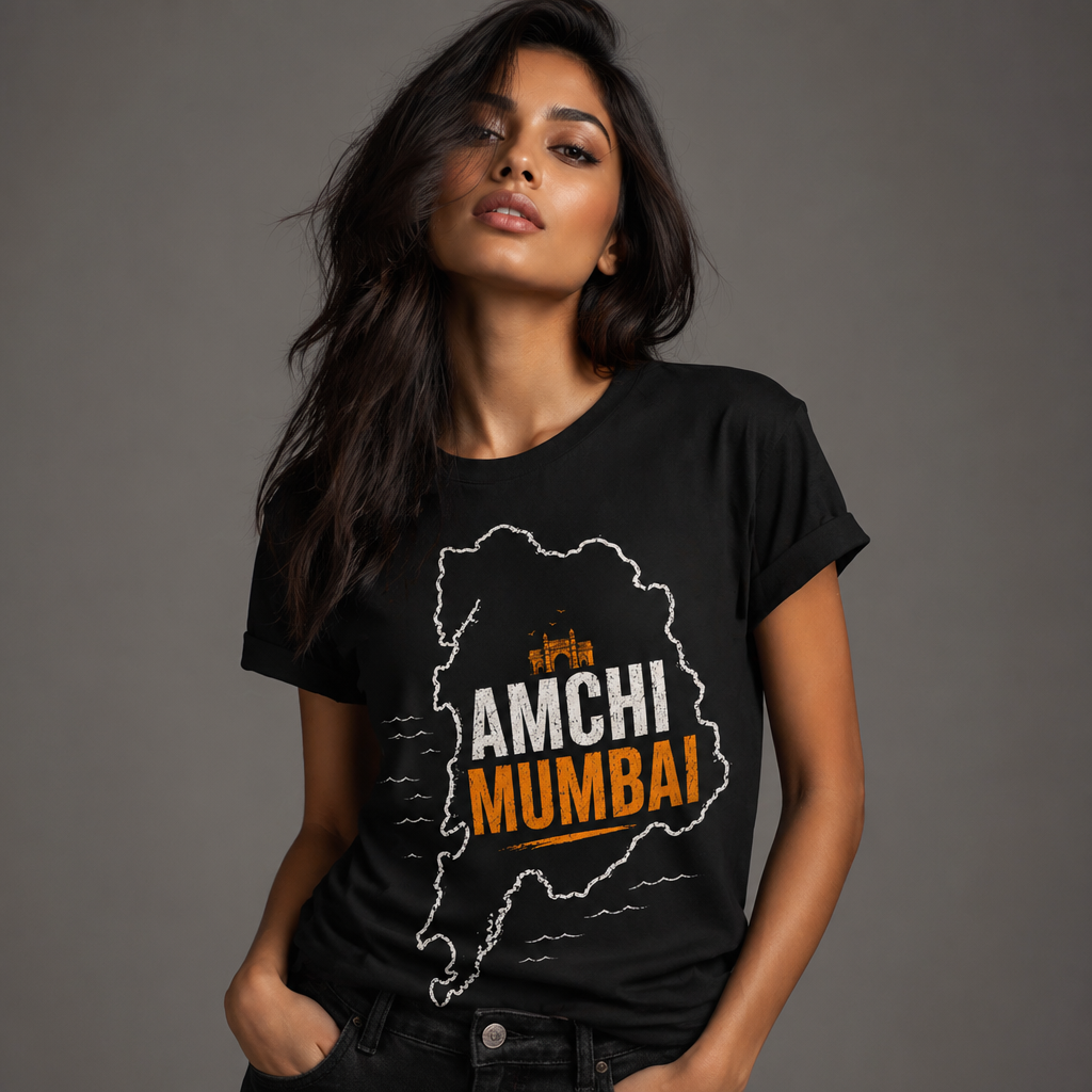 Amchi Mumbai T-Shirt – Mumbai Map Graphic Tee, Gateway of India Shirt, Maharashtra Pride Unisex Streetwear Tee