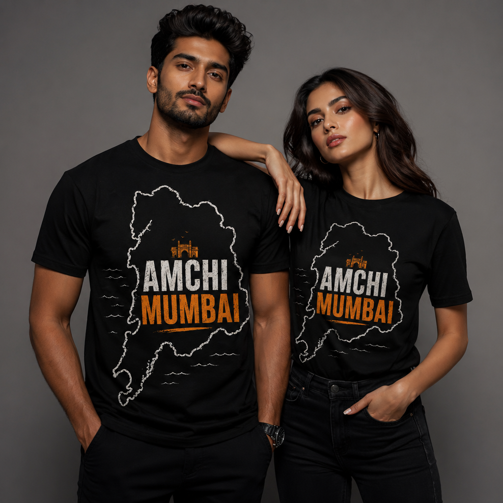 Amchi Mumbai T-Shirt – Mumbai Map Graphic Tee, Gateway of India Shirt, Maharashtra Pride Unisex Streetwear Tee