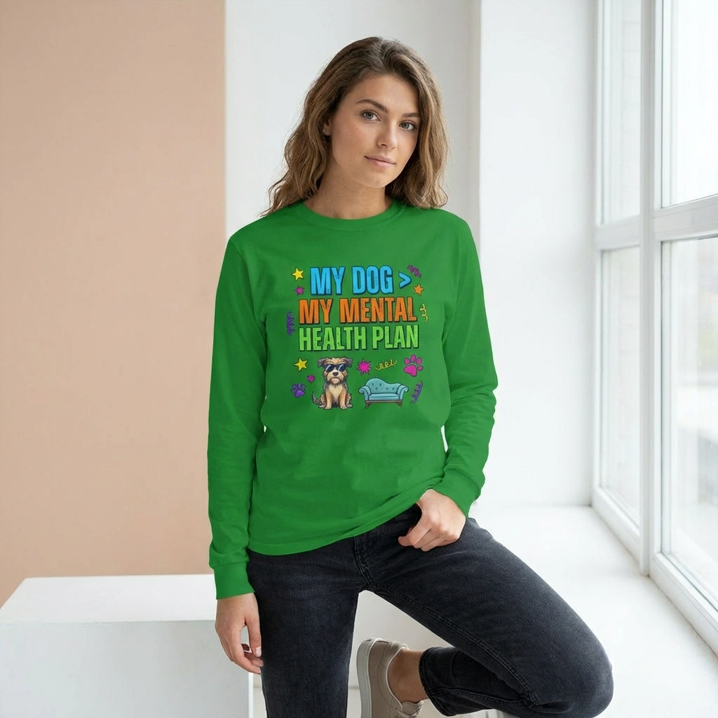 My Dog My Mental Health Plan Long Sleeve Tee Dog Lover Shirt Cute Dog Therapy Shirt Pet Lover Gift Funny Dog Shirt