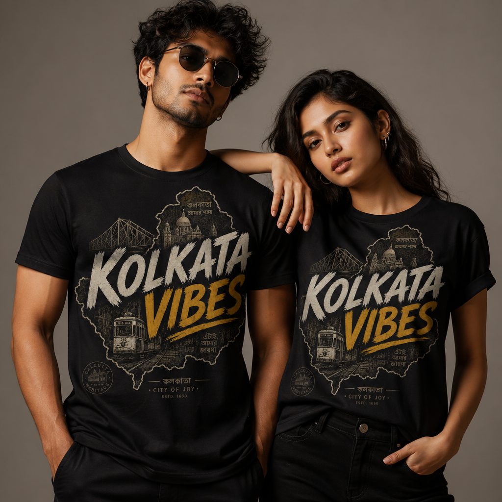 Kolkata Vibes T-Shirt Indian City Skyline Tee Vintage Tram Design Kolkata Shirt West Bengal Pride Unisex Gift