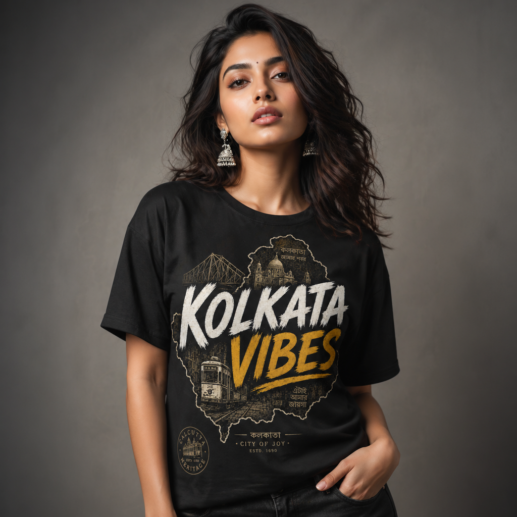 Kolkata Vibes T-Shirt Indian City Skyline Tee Vintage Tram Design Kolkata Shirt West Bengal Pride Unisex Gift
