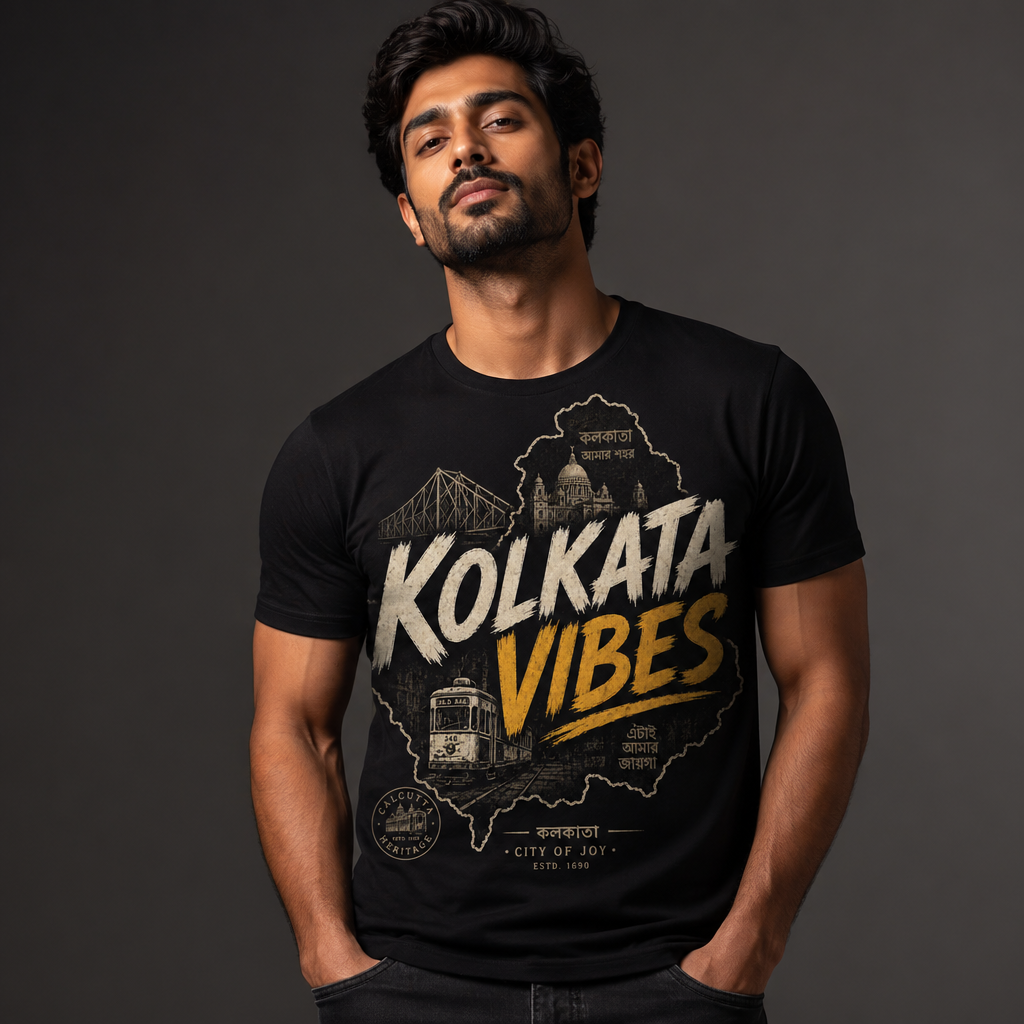 Kolkata Vibes T-Shirt Indian City Skyline Tee Vintage Tram Design Kolkata Shirt West Bengal Pride Unisex Gift