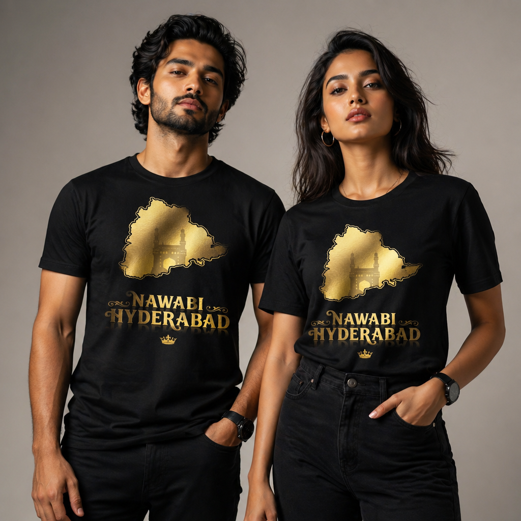 Nawabi Hyderabad T-Shirt Gold Map Graphic Tee Hyderabad Shirt Charminar Design Telangana Pride Unisex Gift
